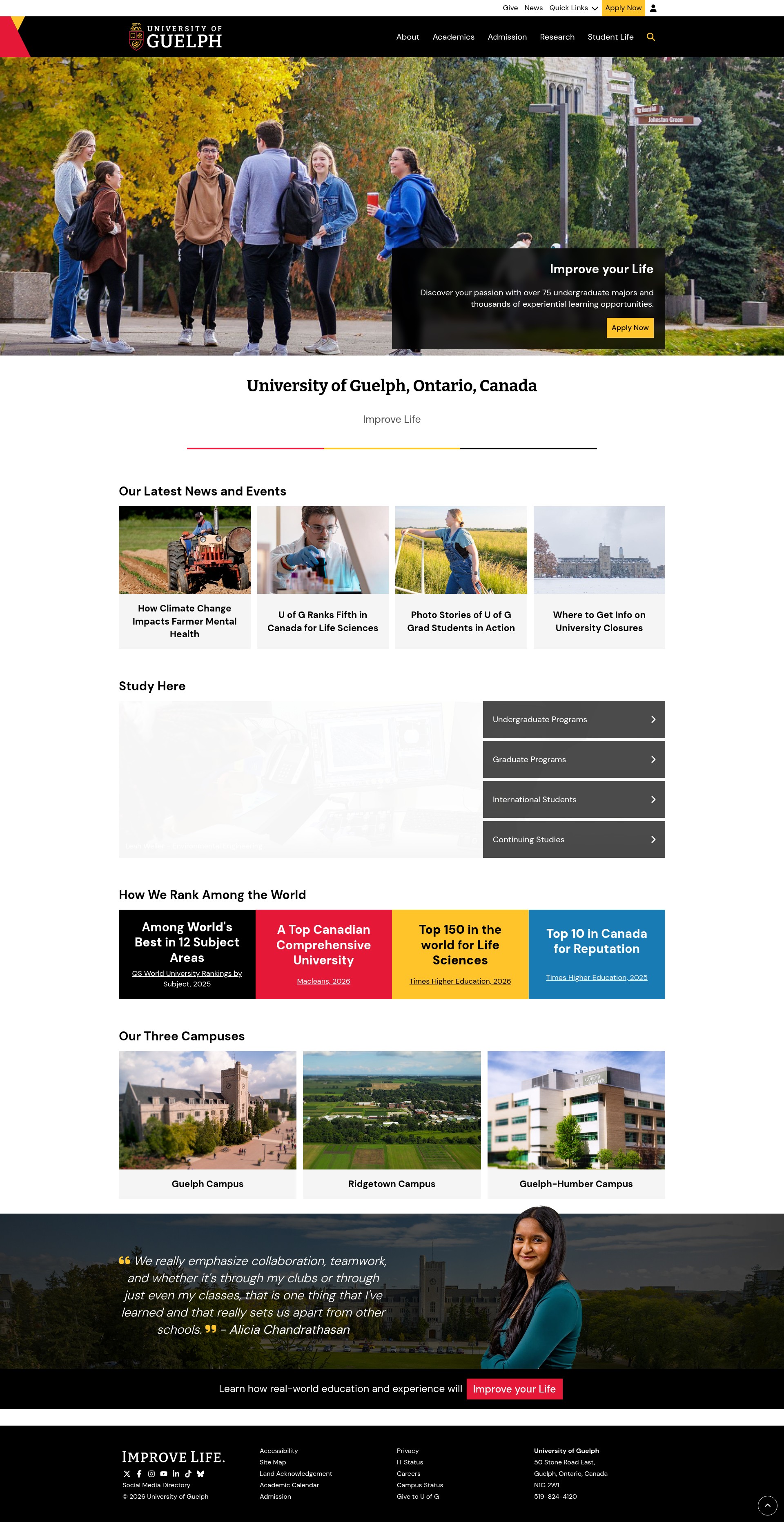 Screenshot of www.uoguelph.ca