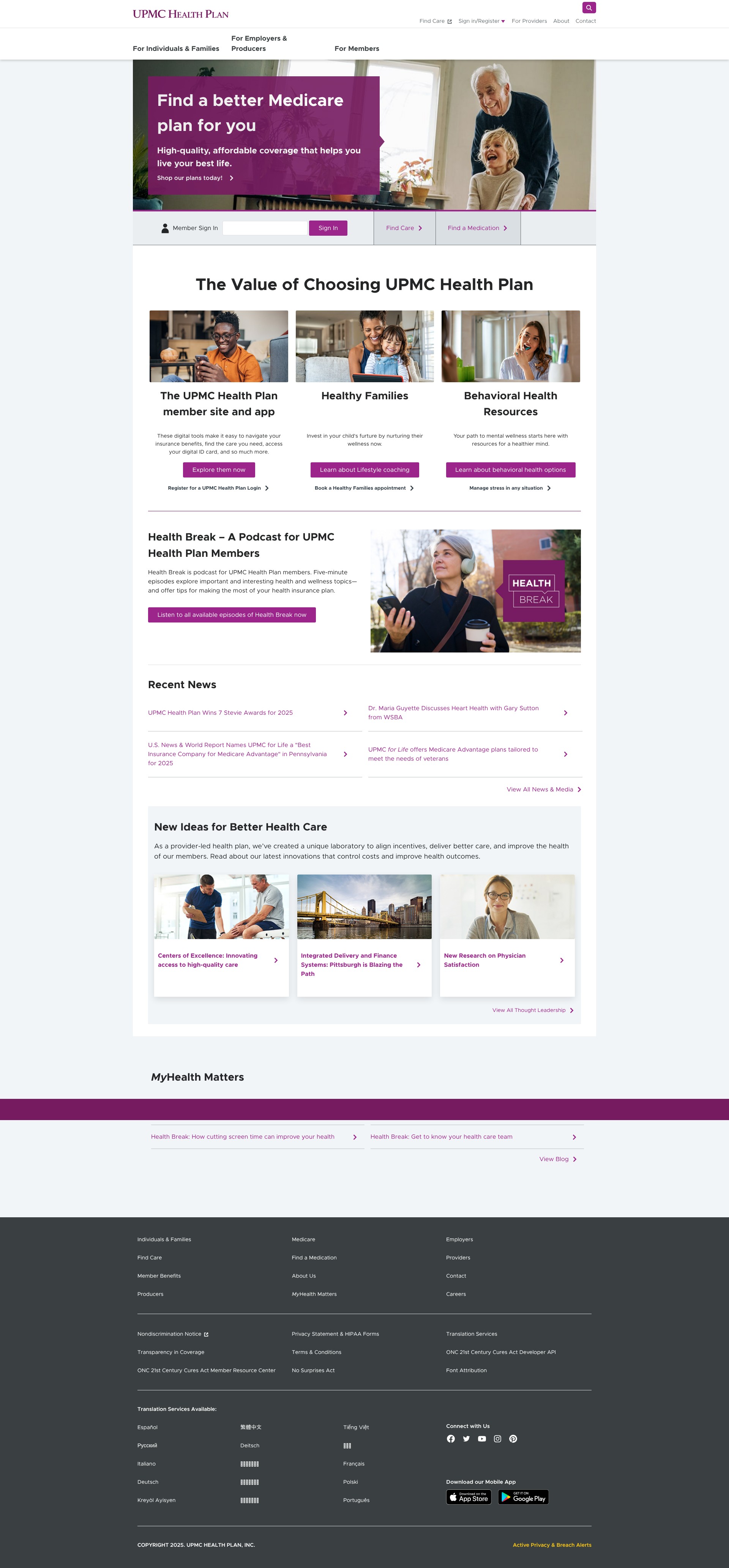 Screenshot of www.upmchealthplan.com