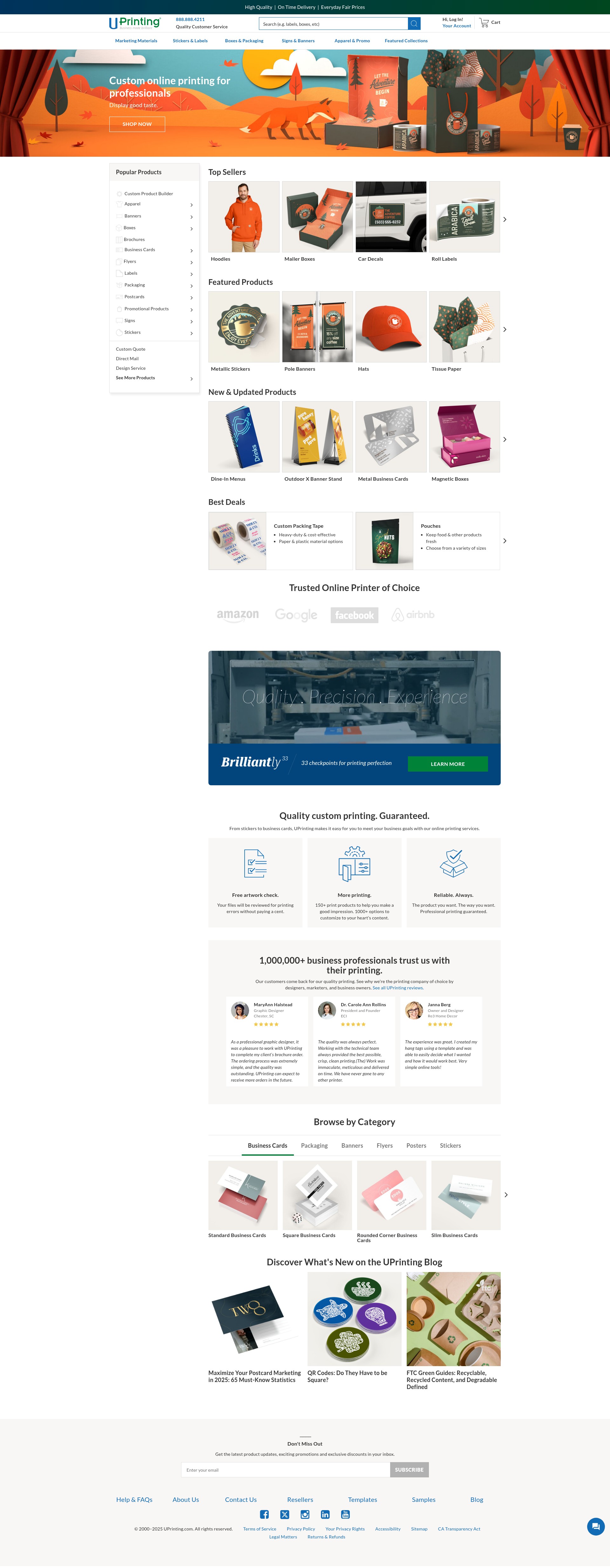 Screenshot of www.uprinting.com