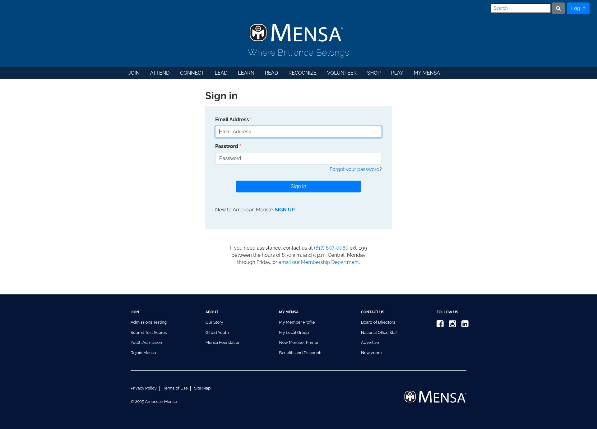 Screenshot of www.us.mensa.org