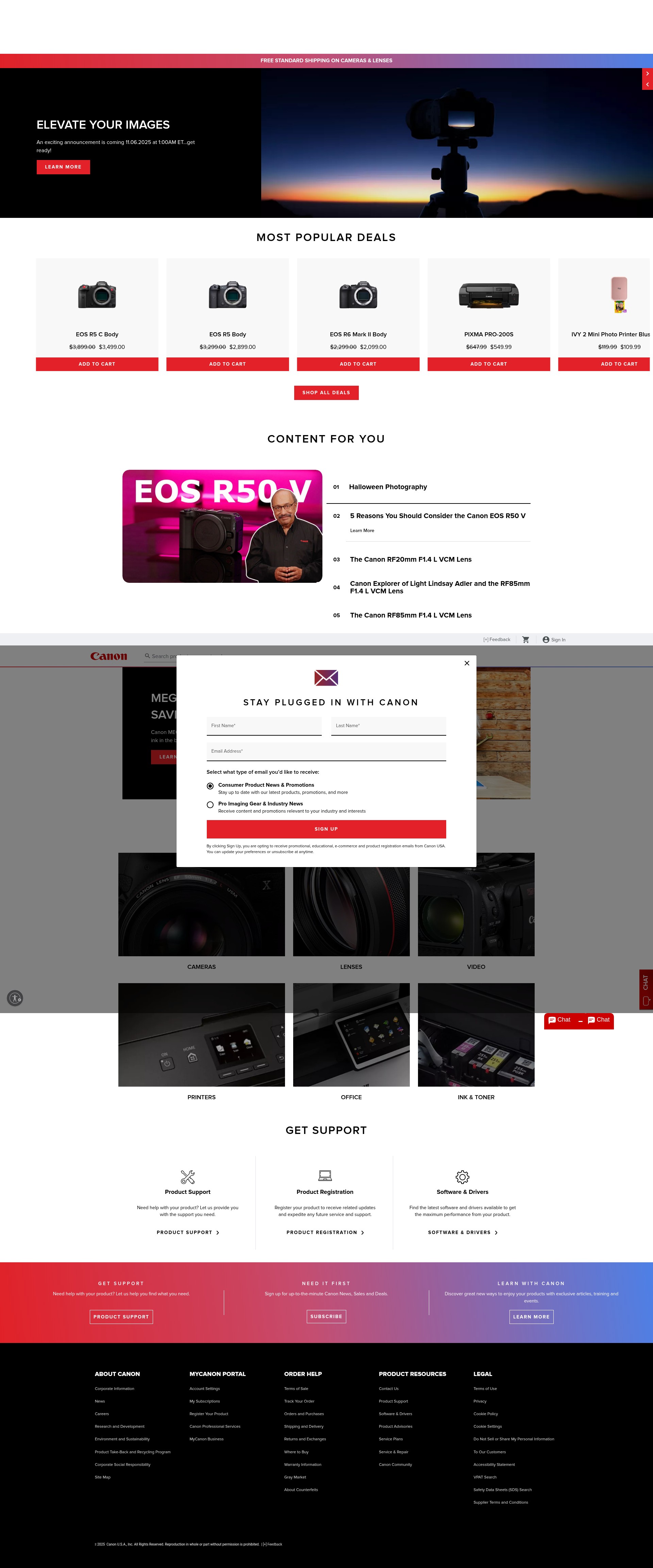 Screenshot of www.usa.canon.com