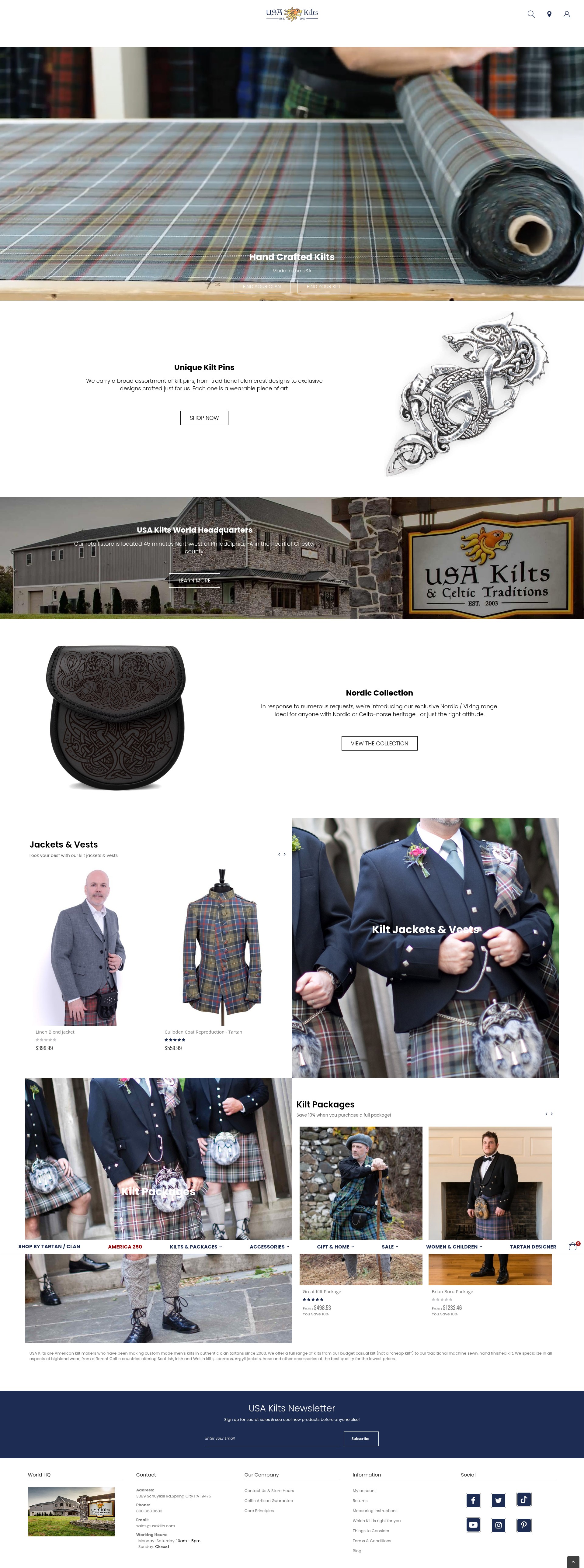 Screenshot of www.usakilts.com