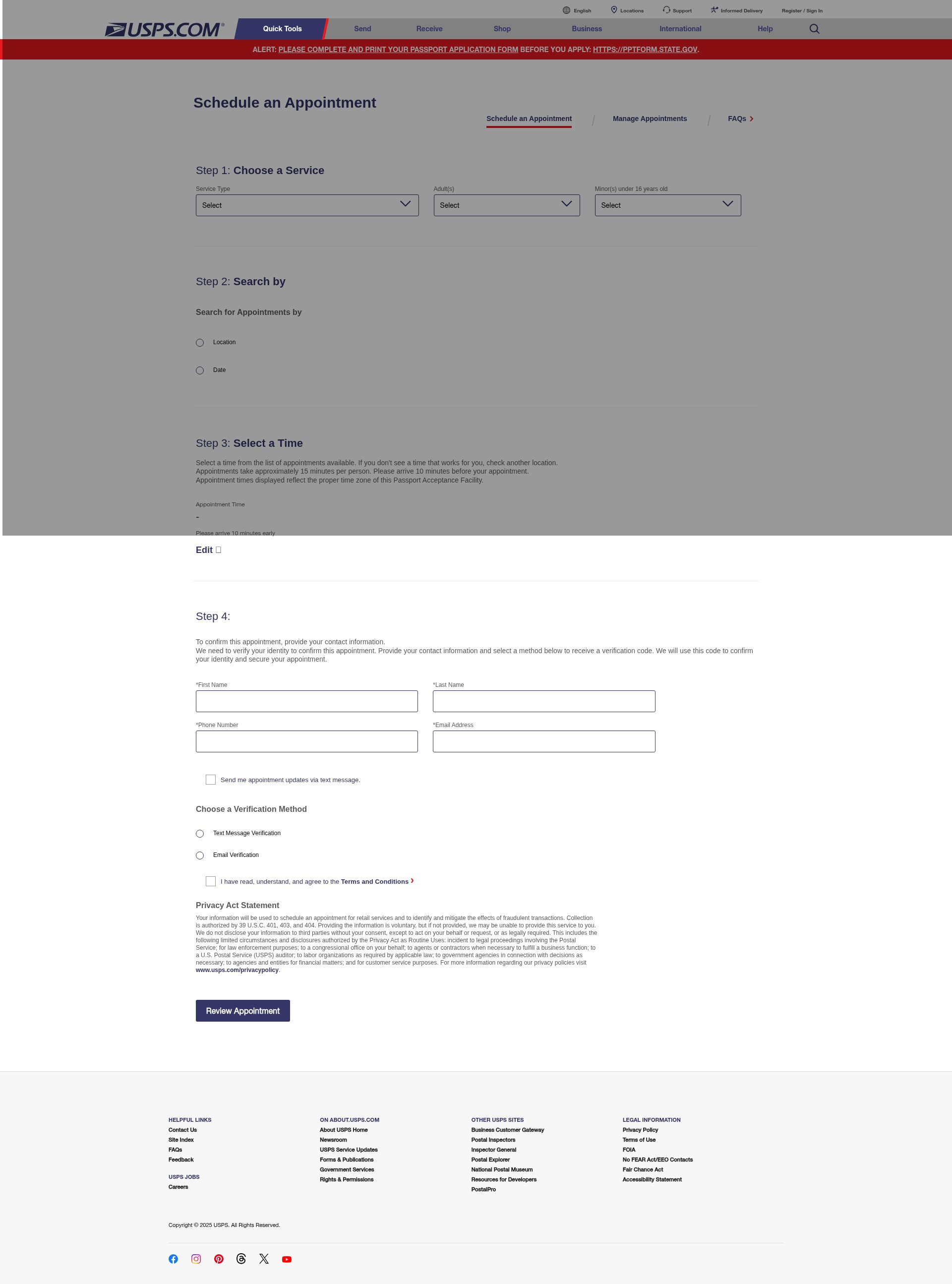 Screenshot of www.usps.com