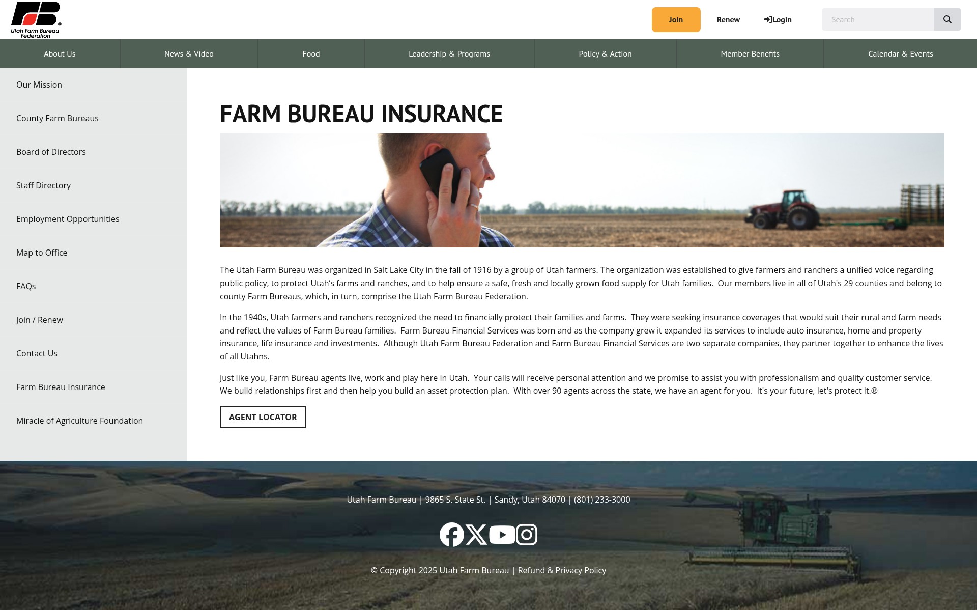 Screenshot of www.utahfarmbureau.org