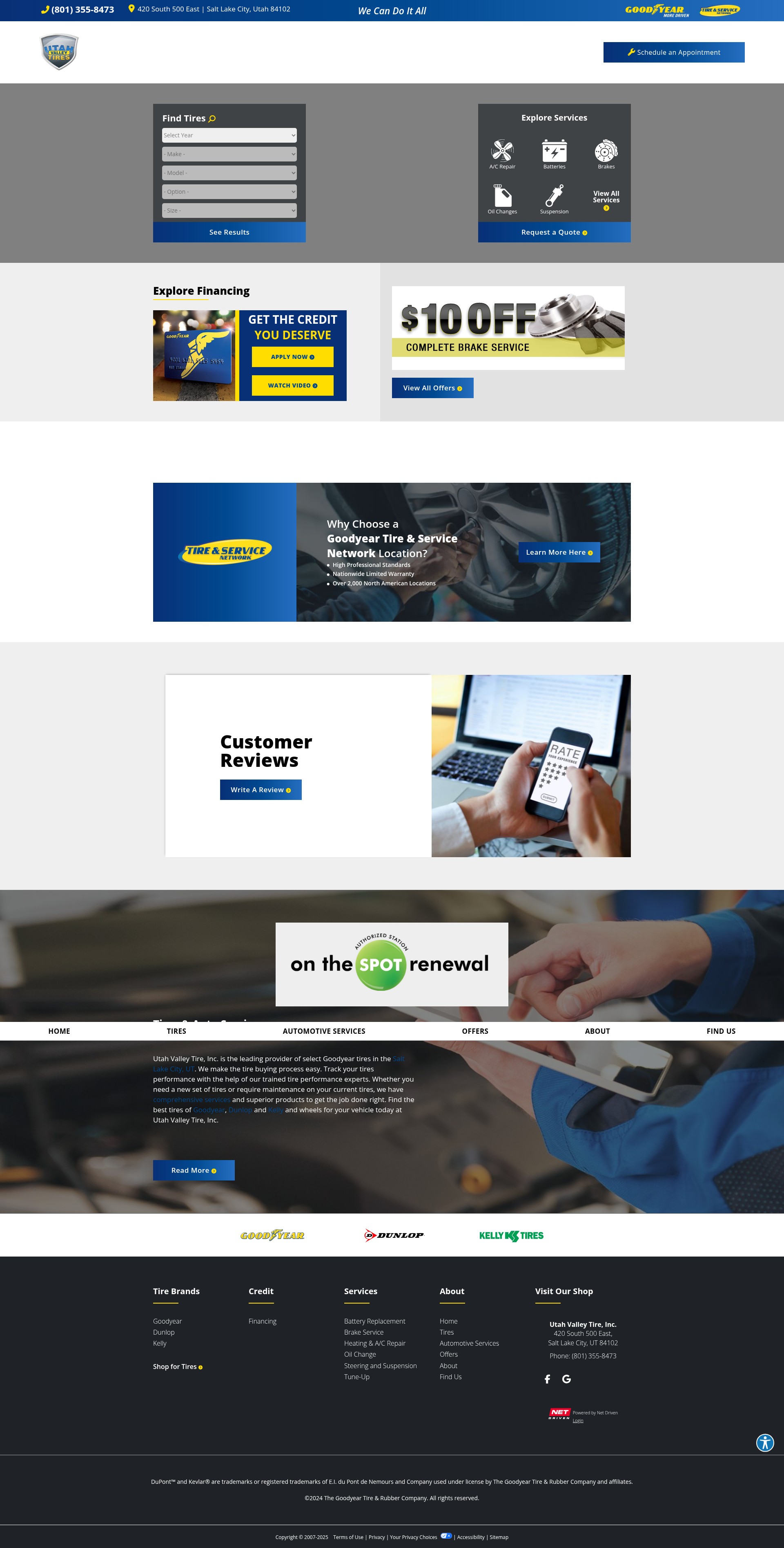 Screenshot of www.utahvalleytireinc.com