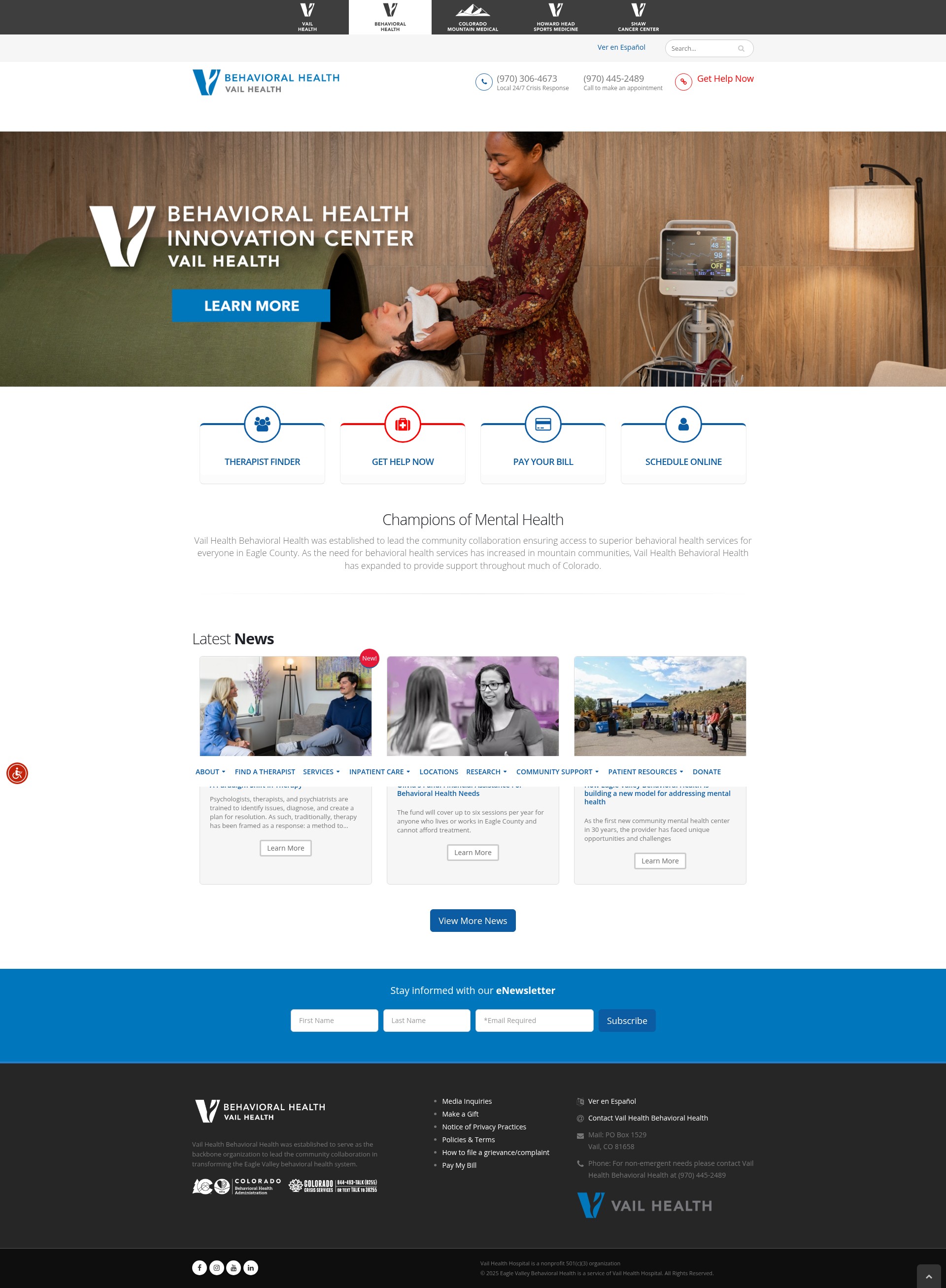 Screenshot of www.vailhealthbh.org