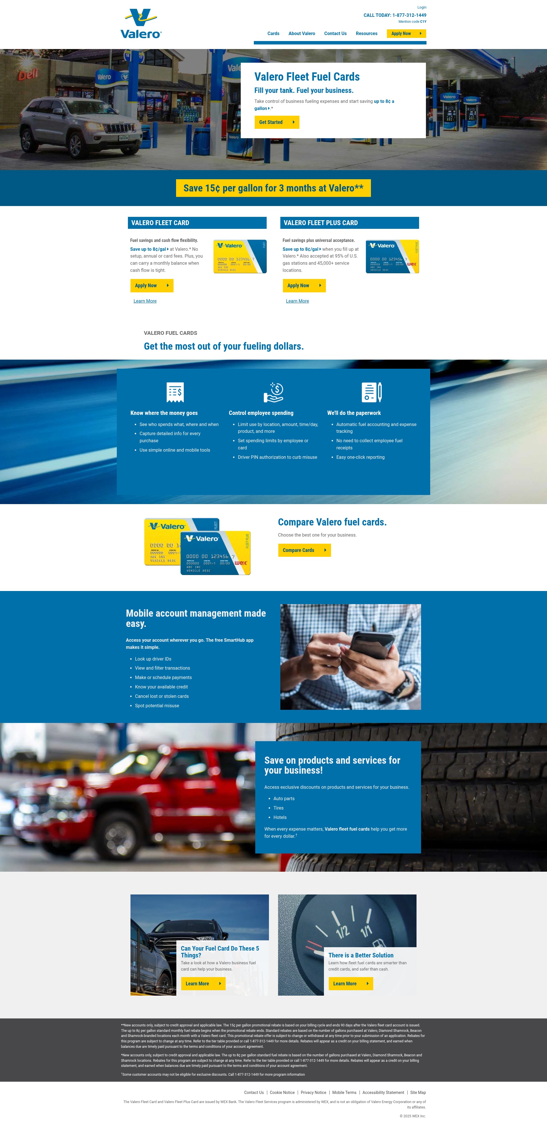 Screenshot of www.valerofleetcards.com
