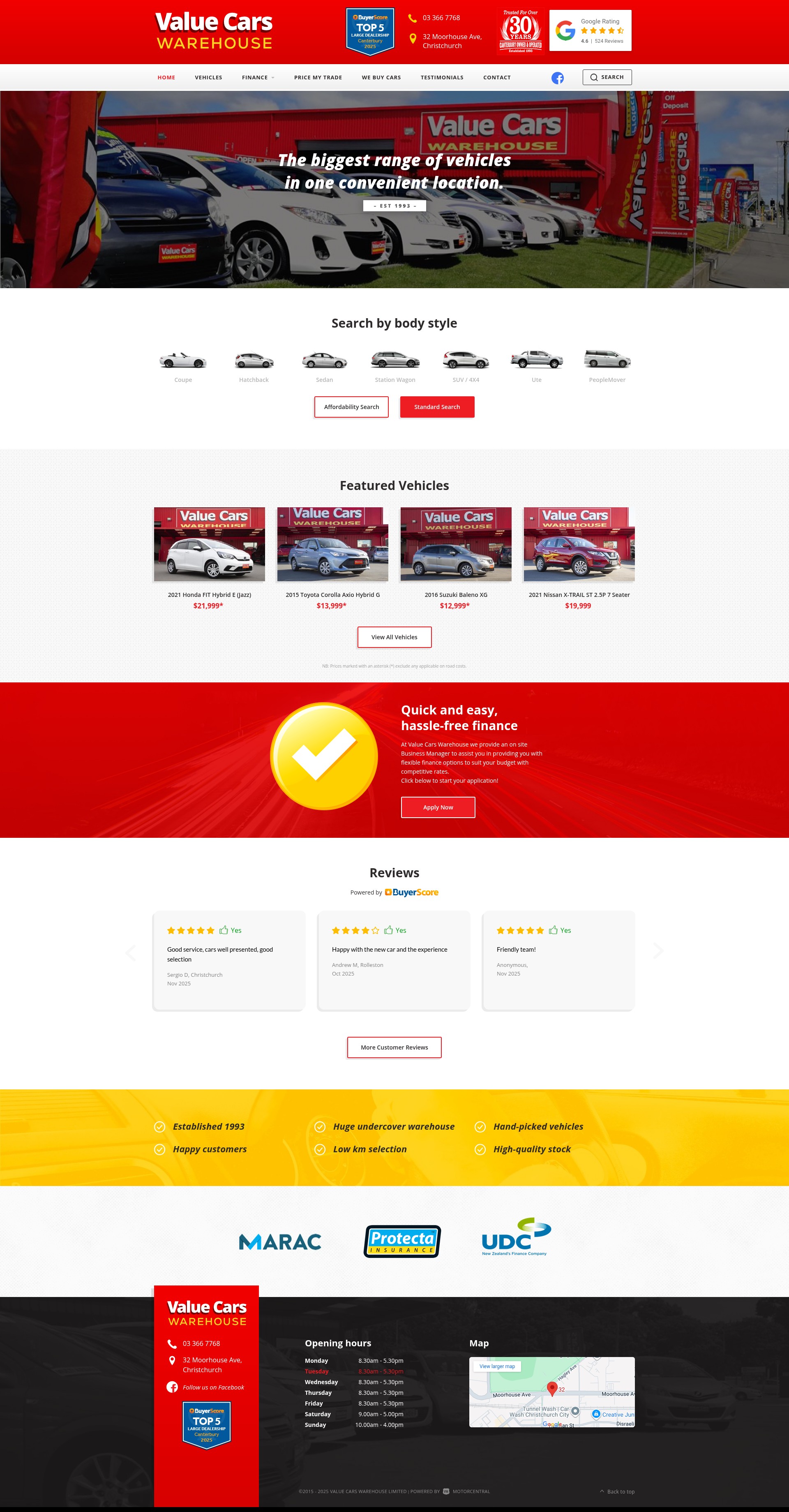 Screenshot of www.valuecarswarehouse.co.nz