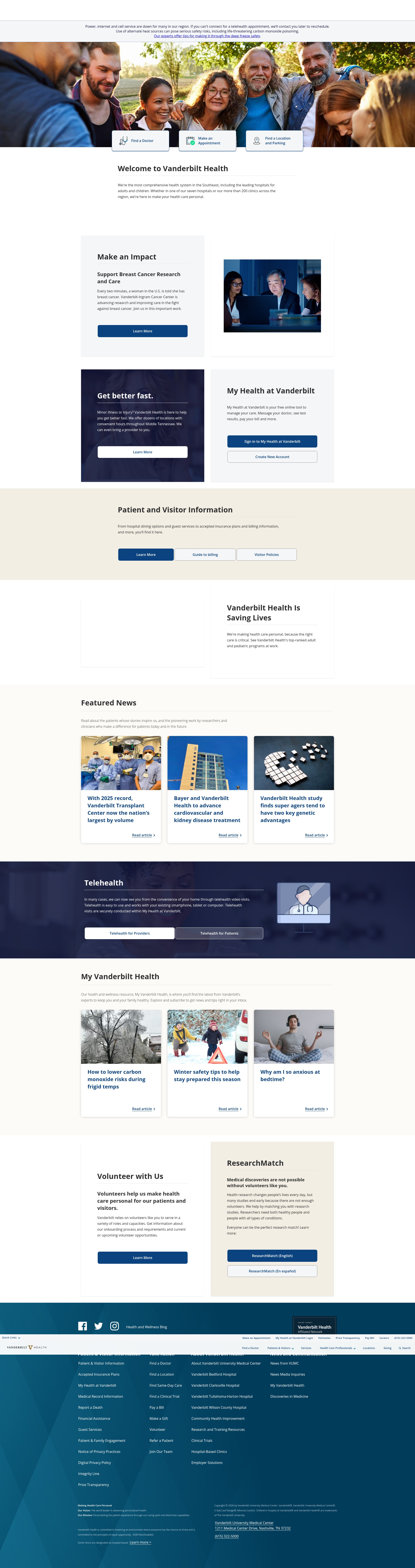 Screenshot of www.vanderbilthealth.com