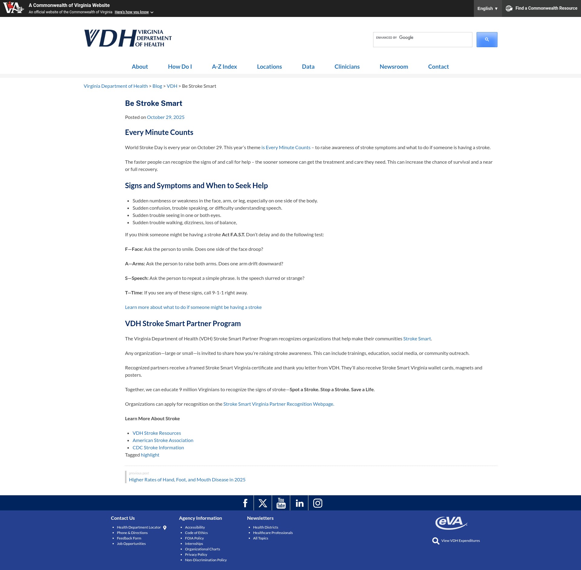 Screenshot of www.vdh.virginia.gov