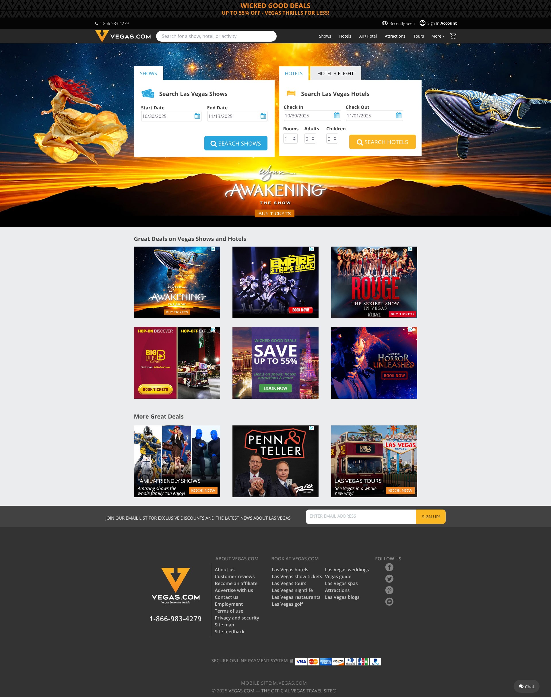 Screenshot of www.vegas.com