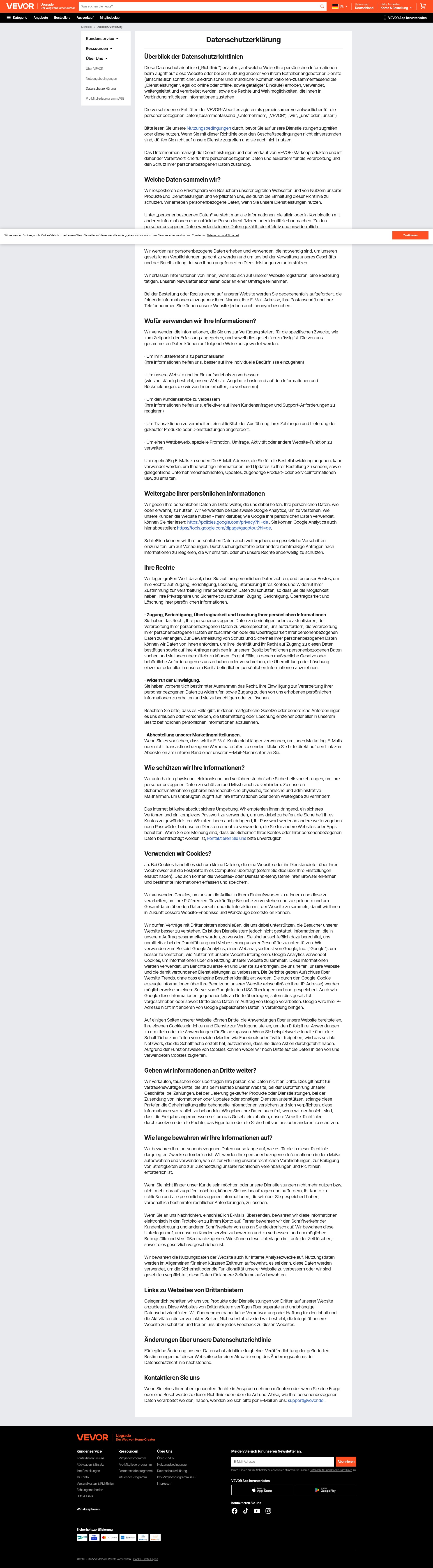 Screenshot of www.vevor.de