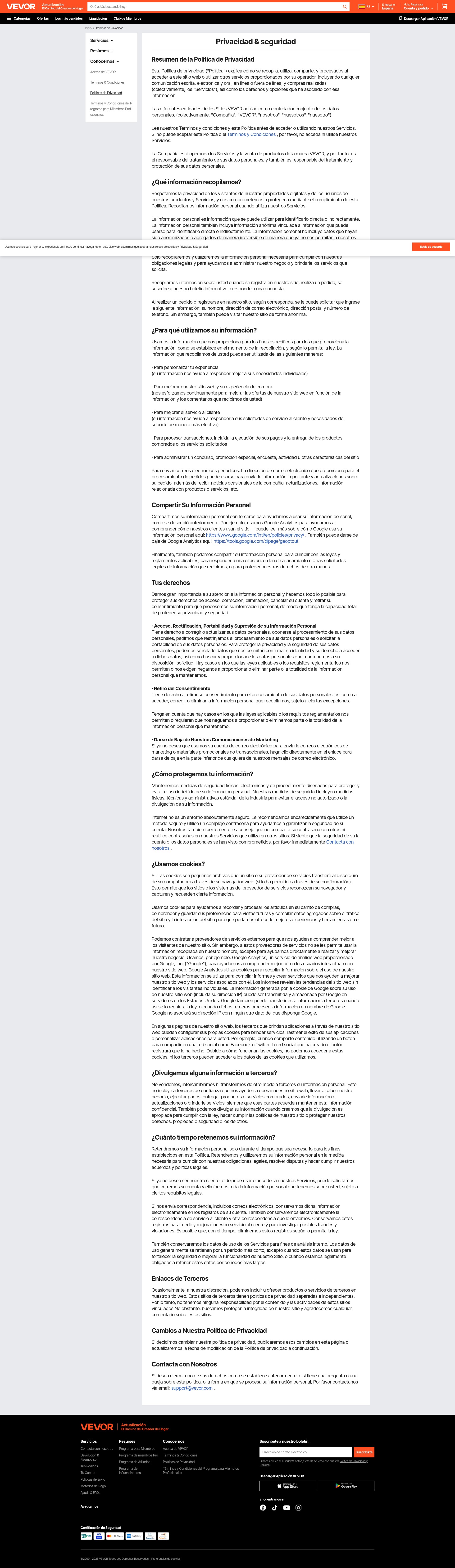 Screenshot of www.vevor.es
