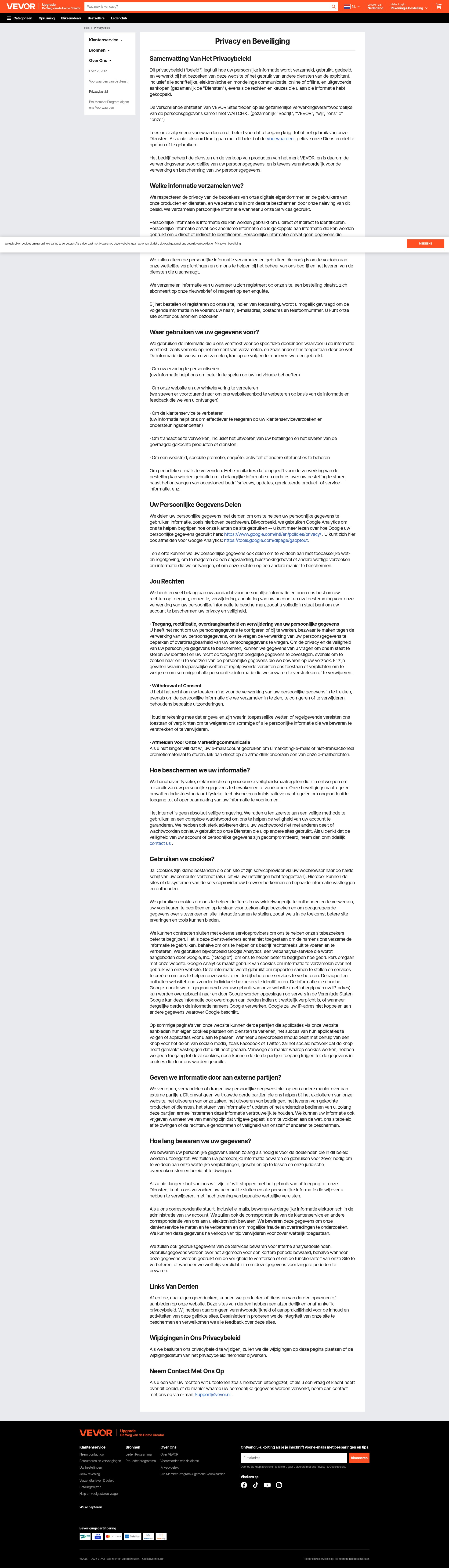 Screenshot of www.vevor.nl