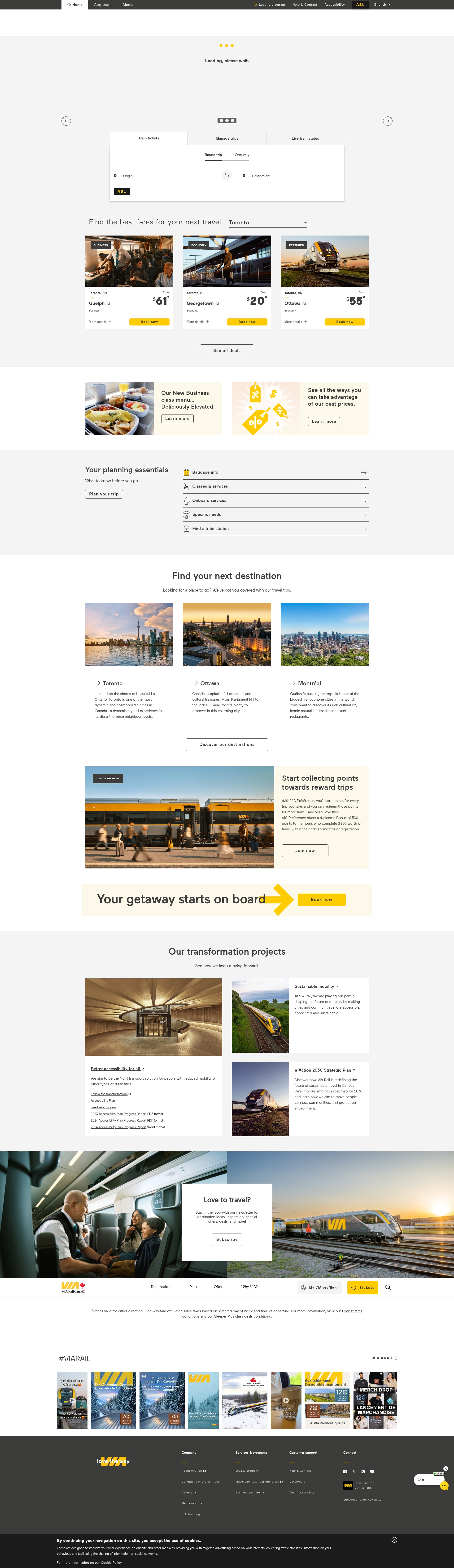 Screenshot of www.viarail.ca