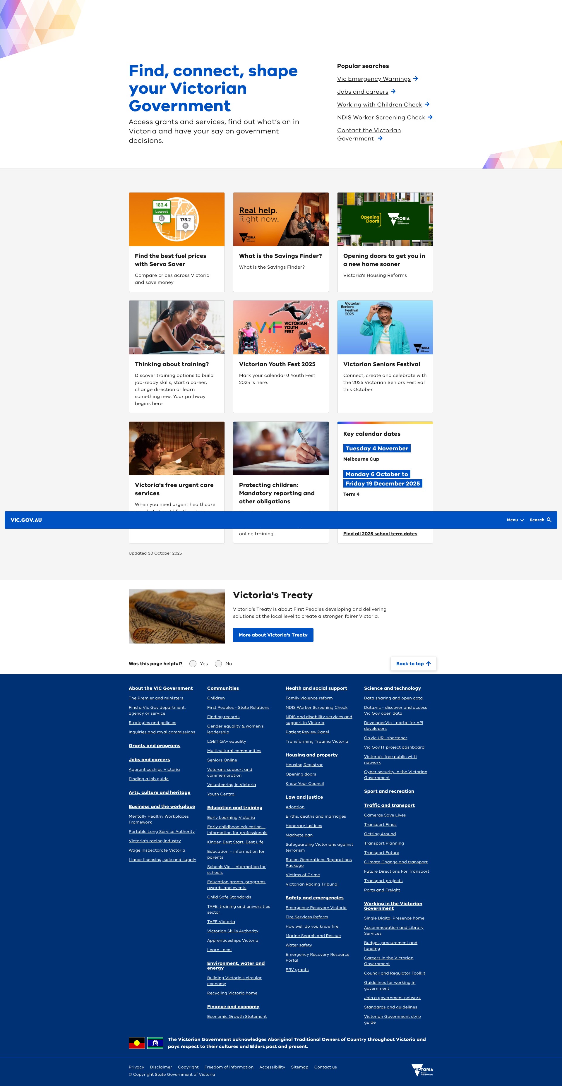 Screenshot of www.vic.gov.au