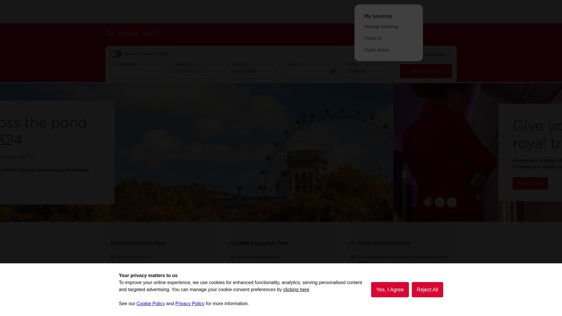 Screenshot of www.virginatlantic.com