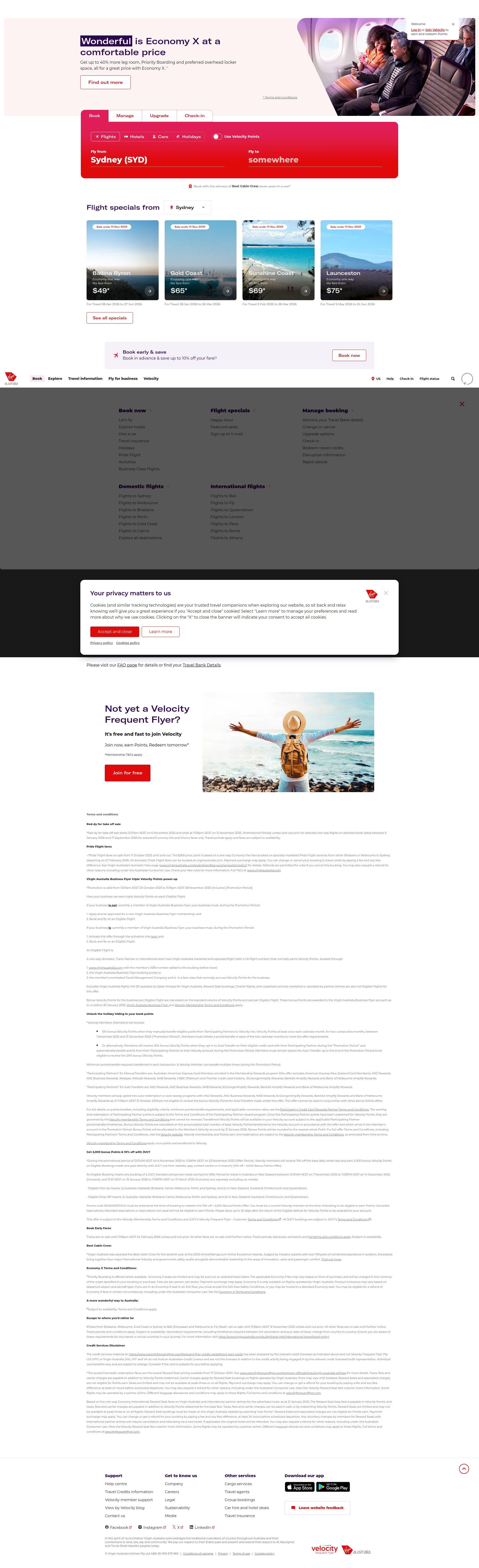 Screenshot of www.virginaustralia.com