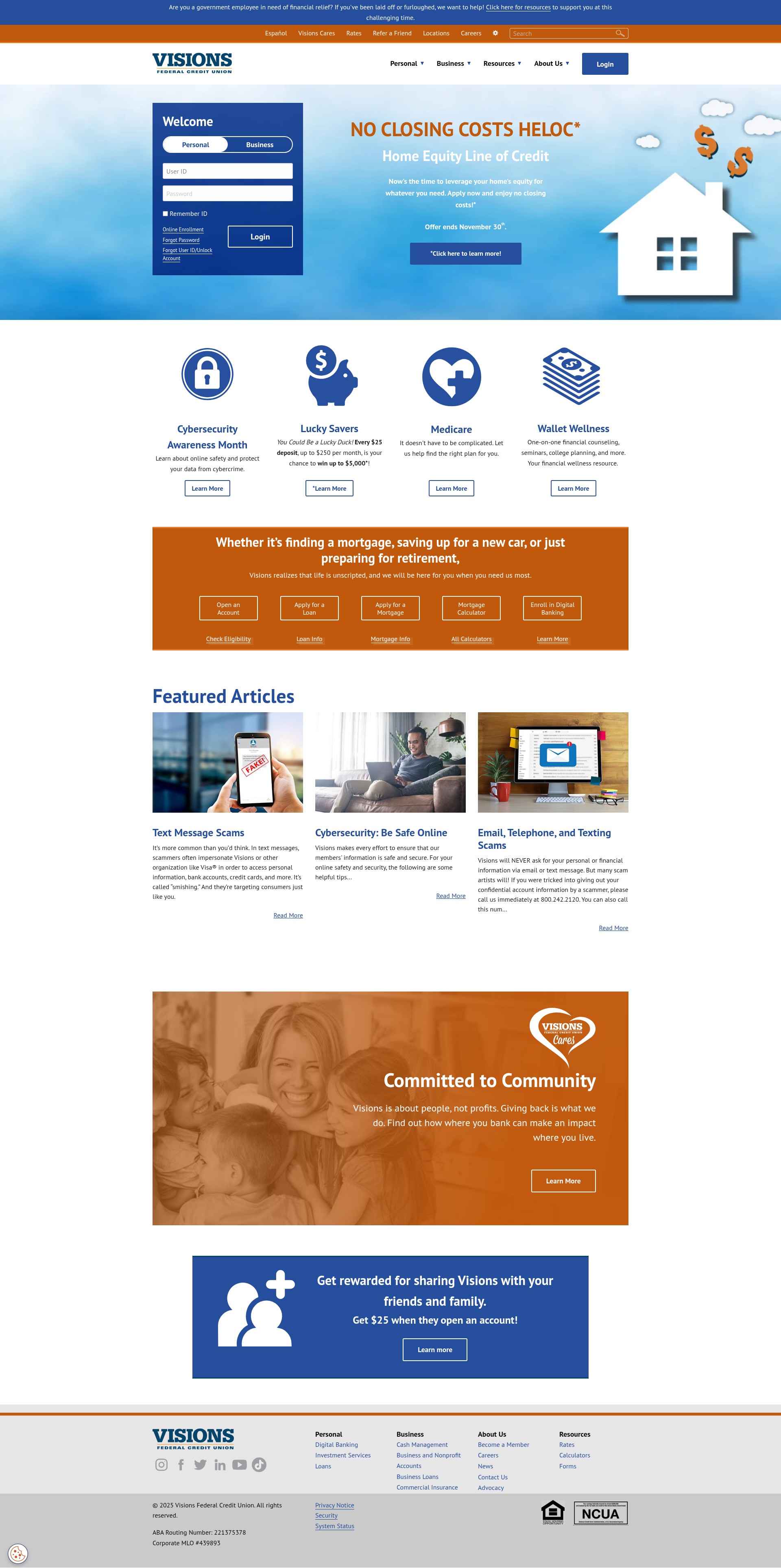 Screenshot of www.visionsfcu.org