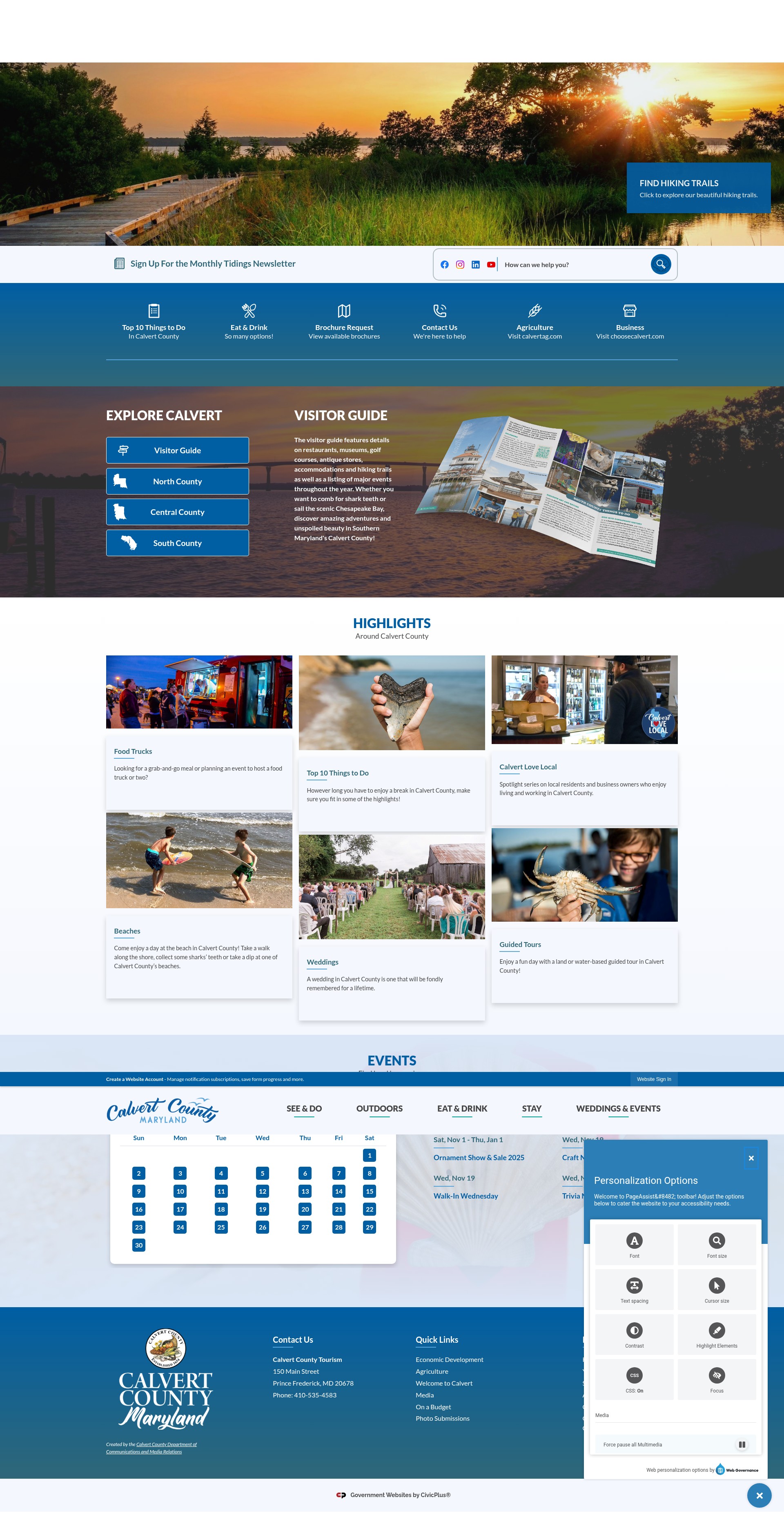 Screenshot of www.visitcalvert.com