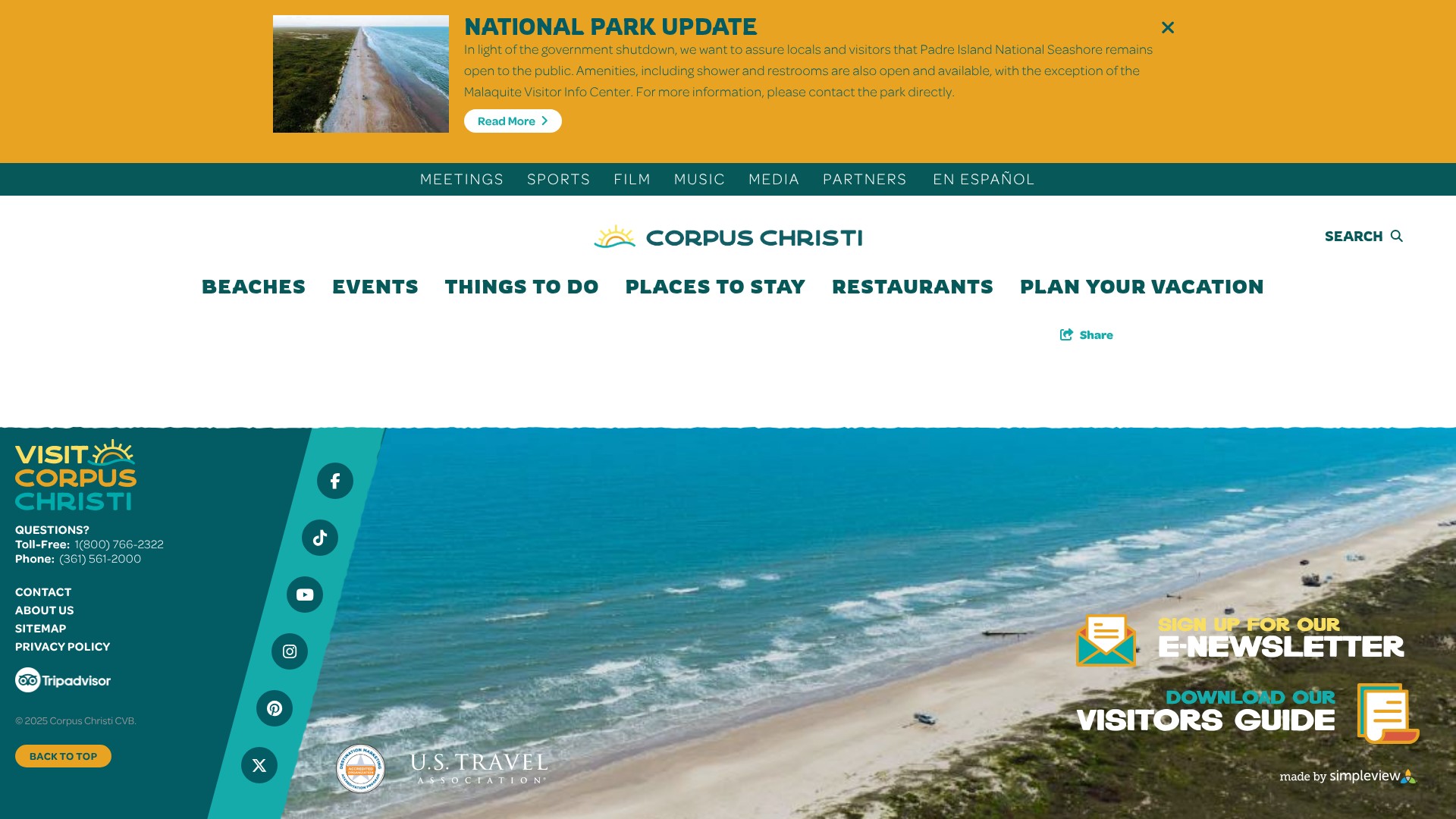 Screenshot of www.visitcorpuschristi.com