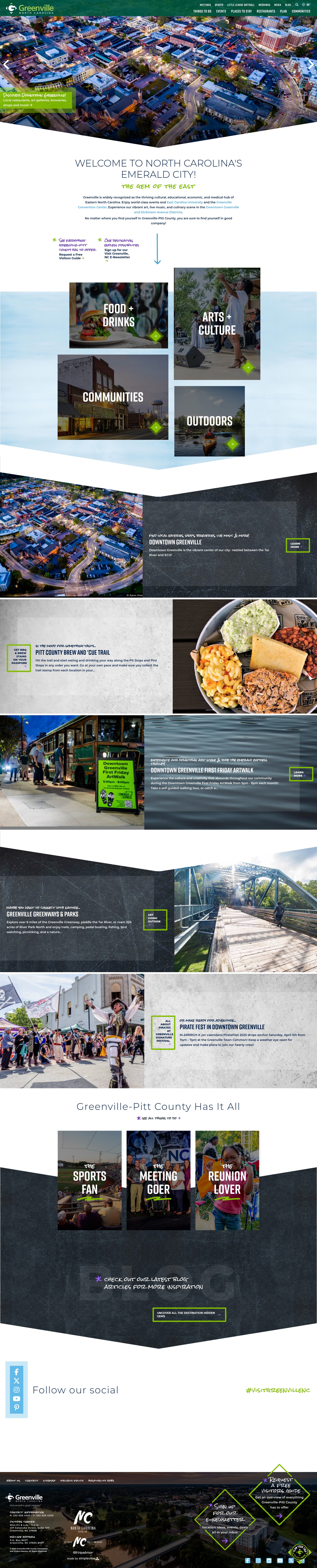 Screenshot of www.visitgreenvillenc.com