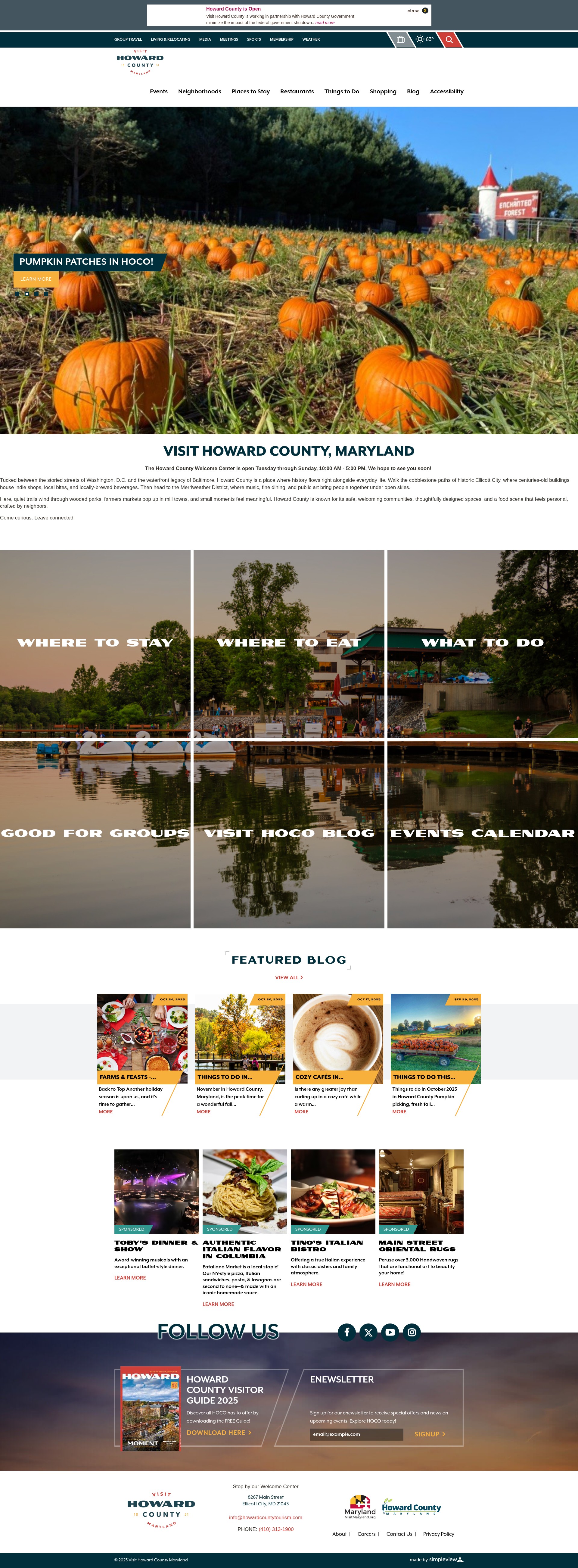 Screenshot of www.visithowardcounty.com