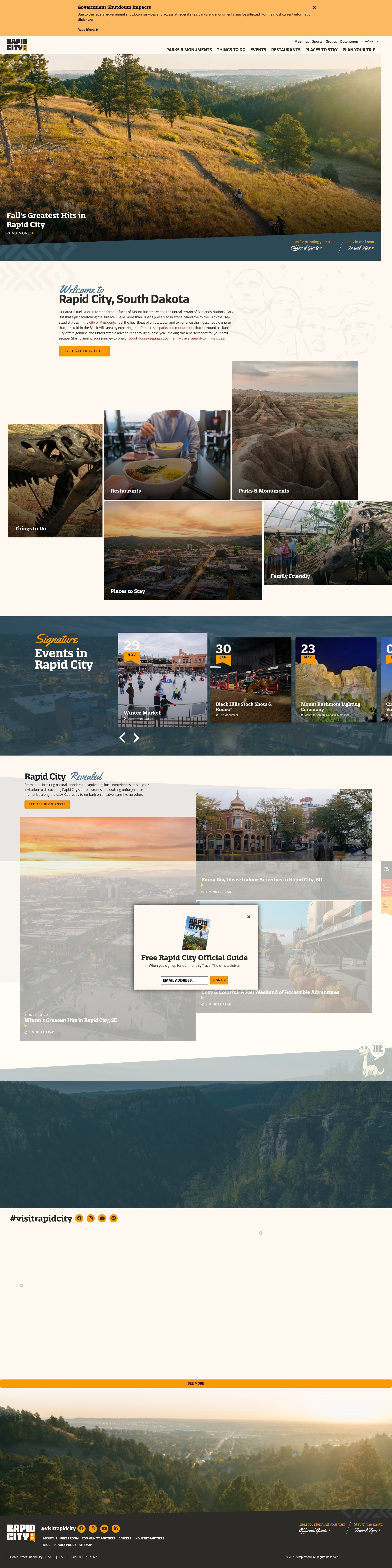 Screenshot of www.visitrapidcity.com