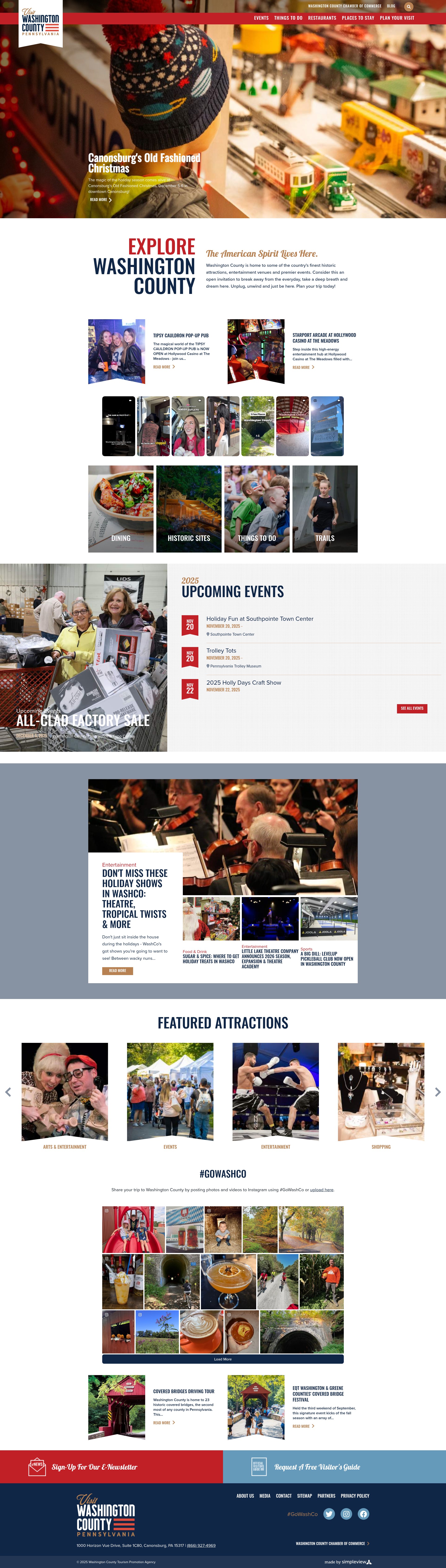 Screenshot of www.visitwashingtoncountypa.com