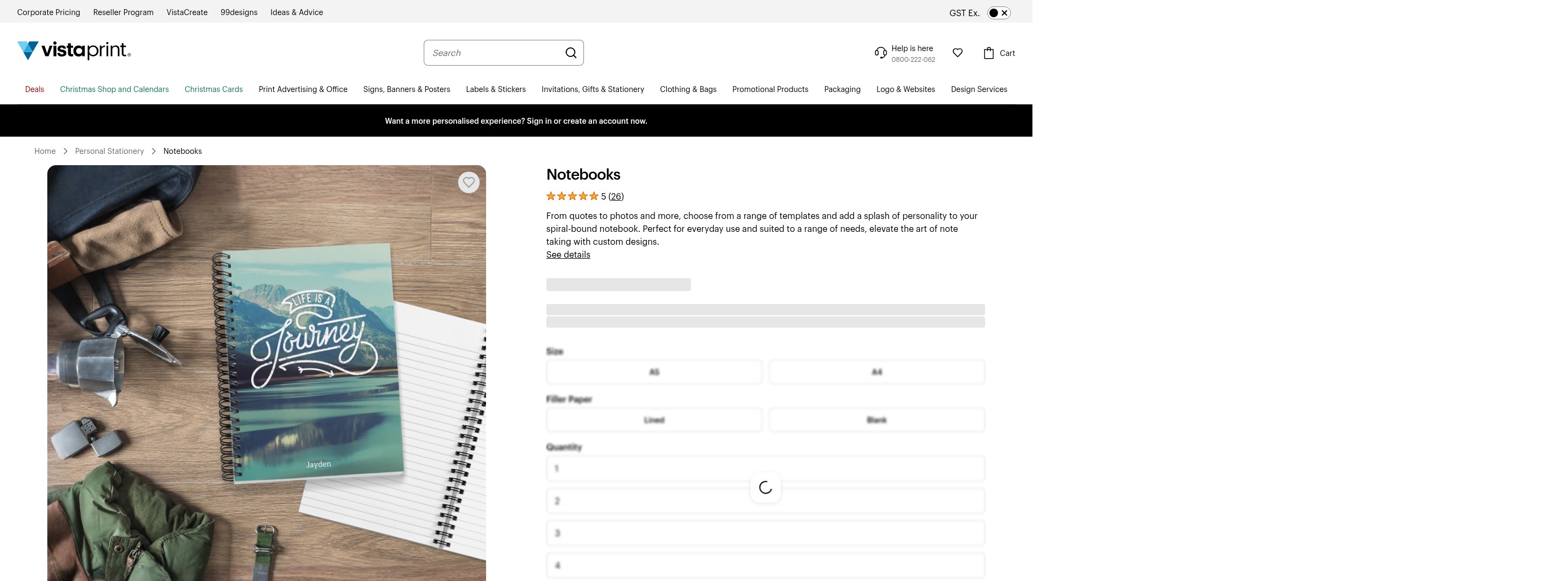 Screenshot of www.vistaprint.co.nz