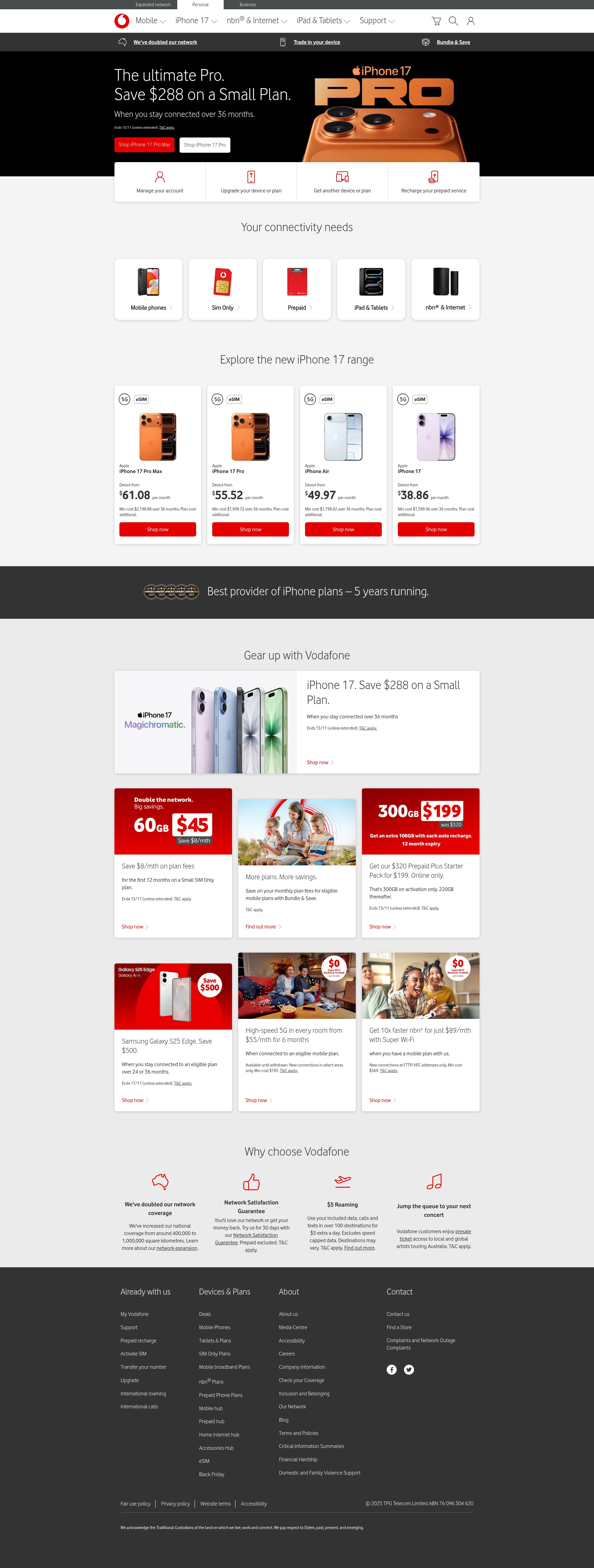 Screenshot of www.vodafone.com.au