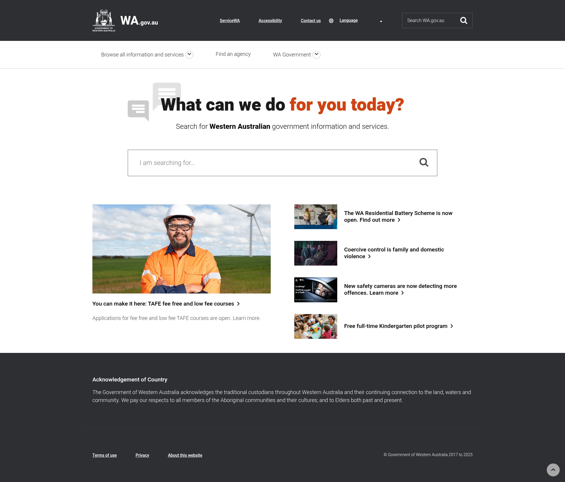 Screenshot of www.wa.gov.au