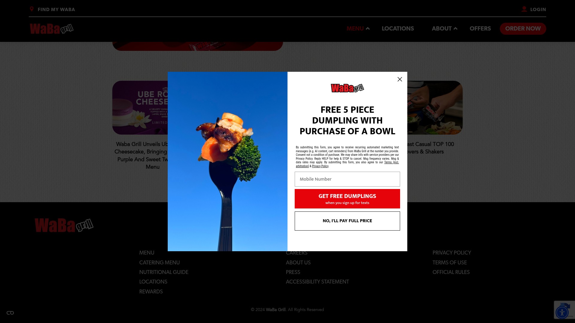Screenshot of www.wabagrill.com