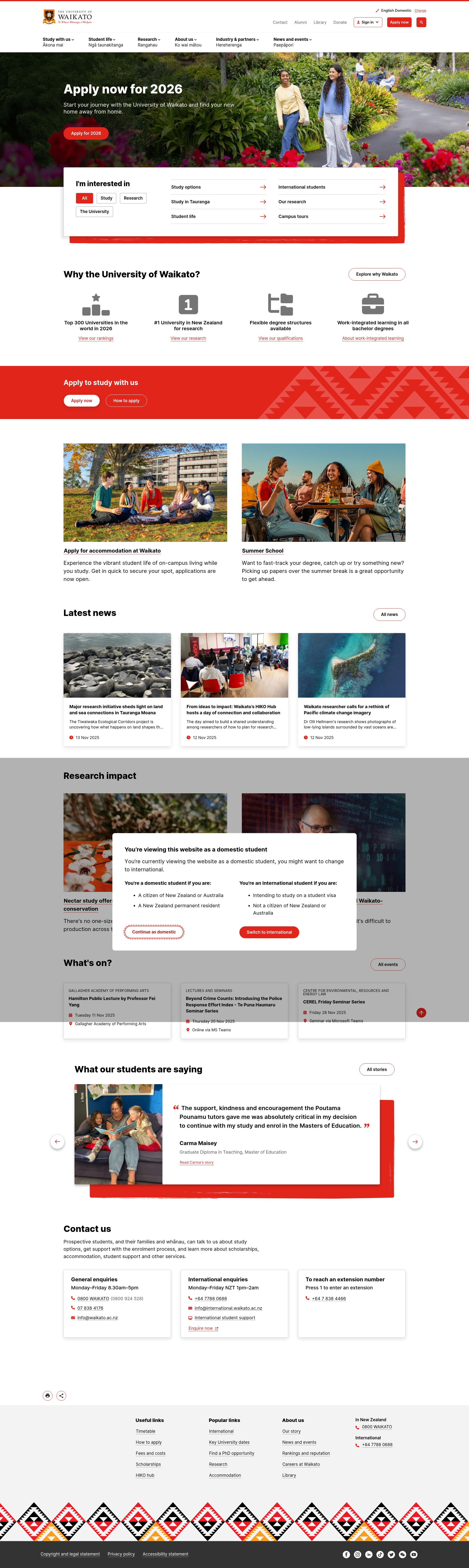 Screenshot of www.waikato.ac.nz