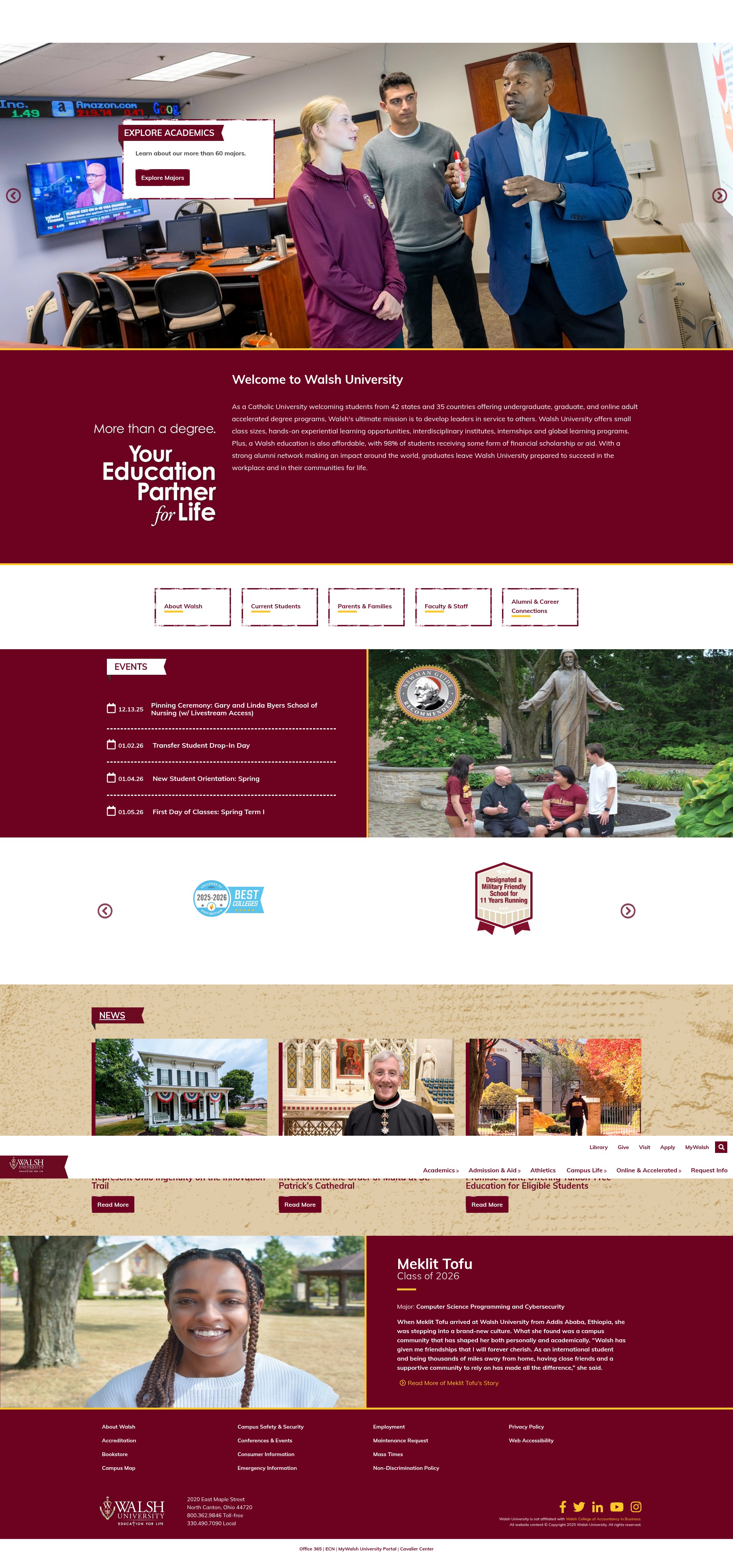 Screenshot of www.walsh.edu