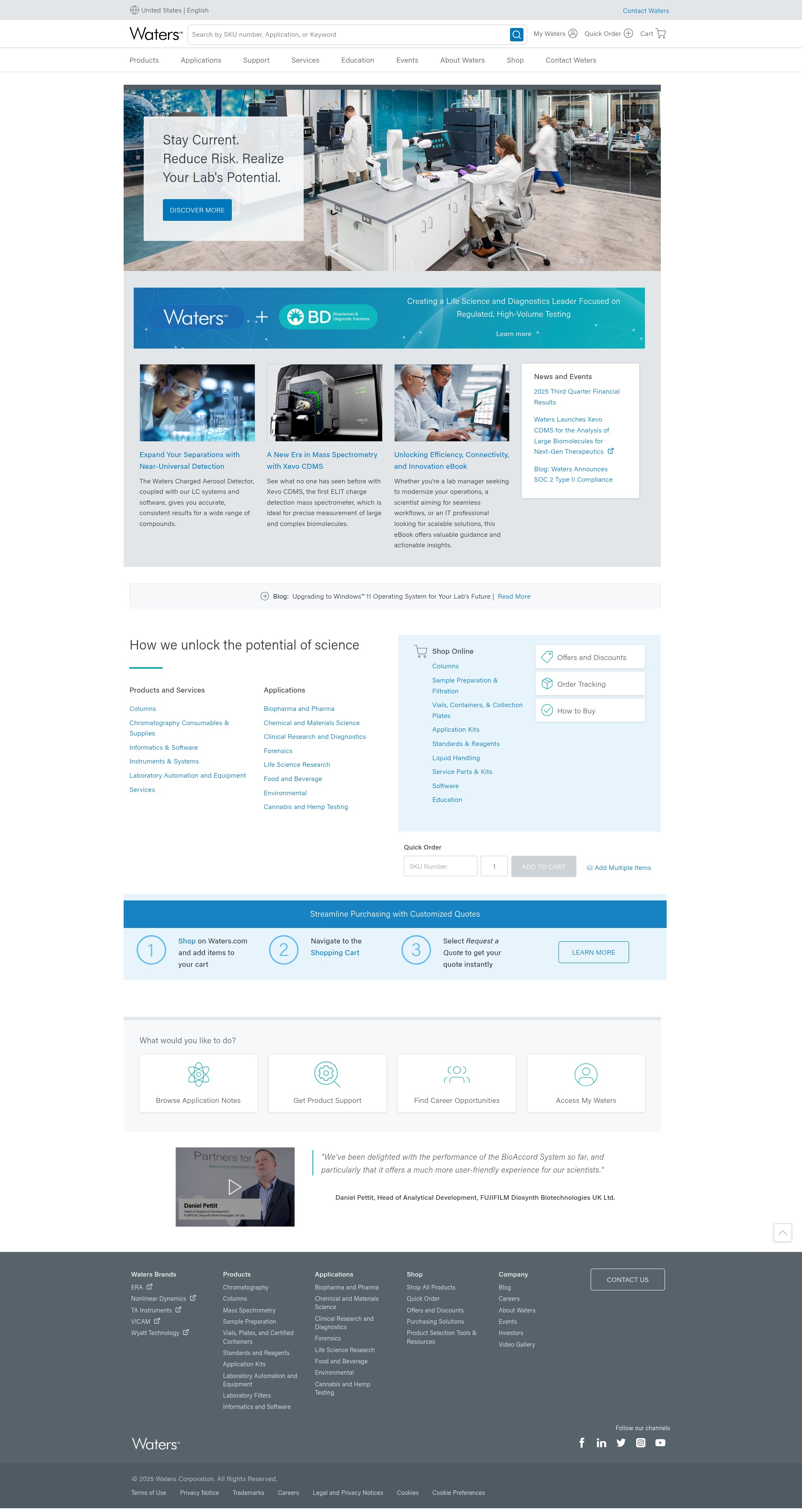 Screenshot of www.waters.com