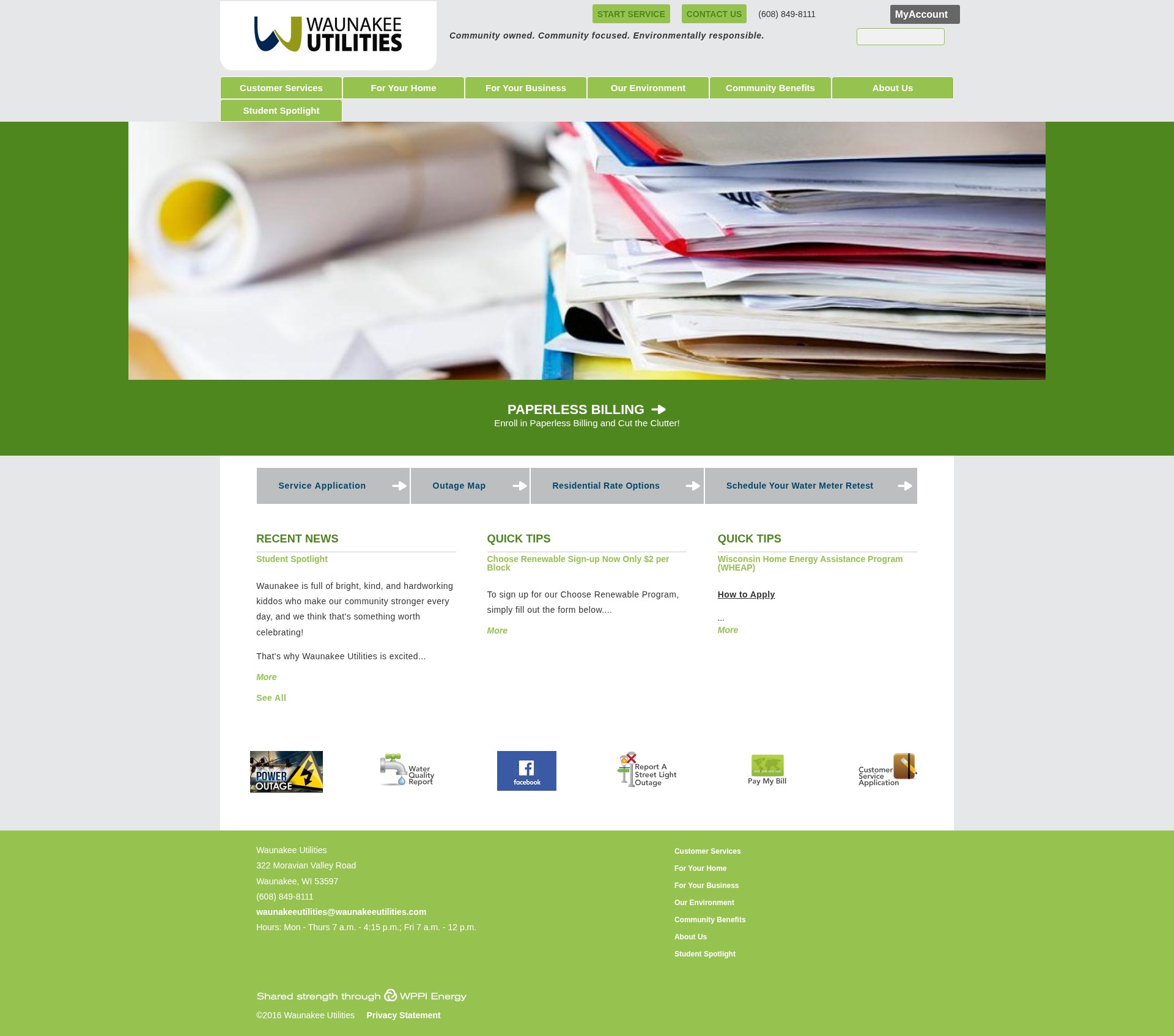 Screenshot of www.waunakeeutilities.com