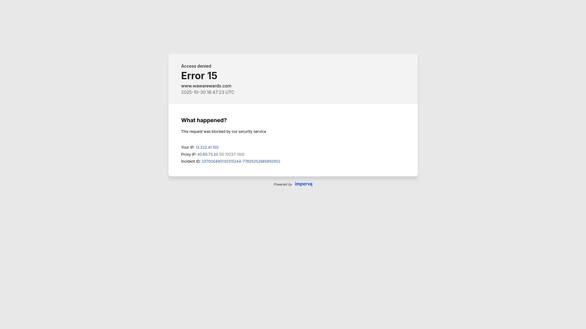 Screenshot of www.wawarewards.com