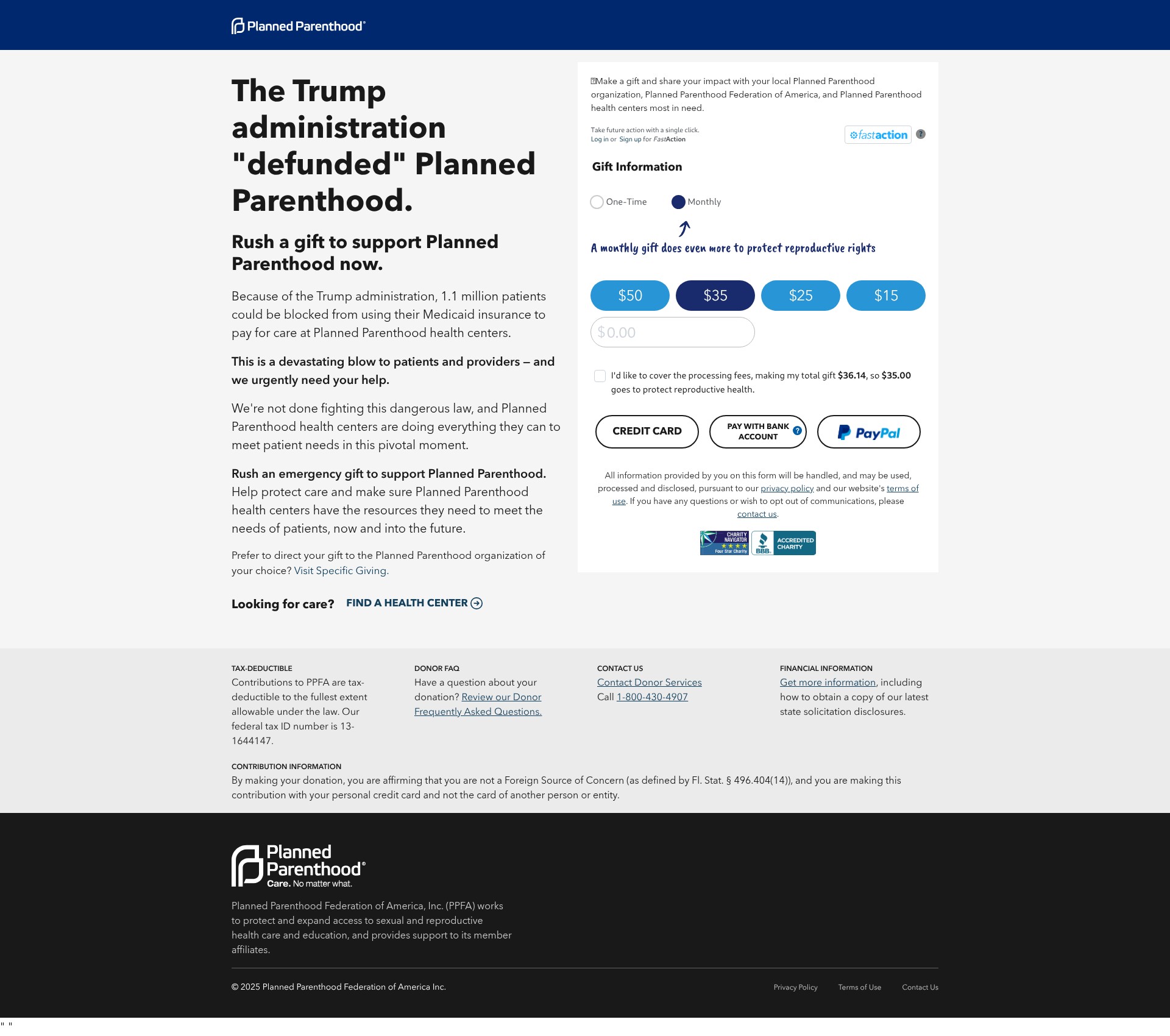 Screenshot of www.weareplannedparenthood.org