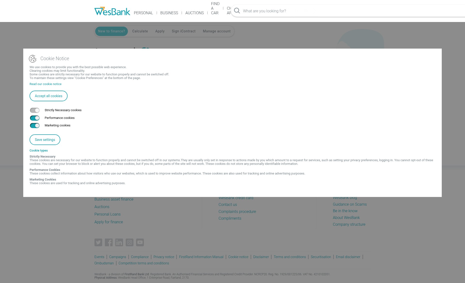 Screenshot of www.wesbank.co.za