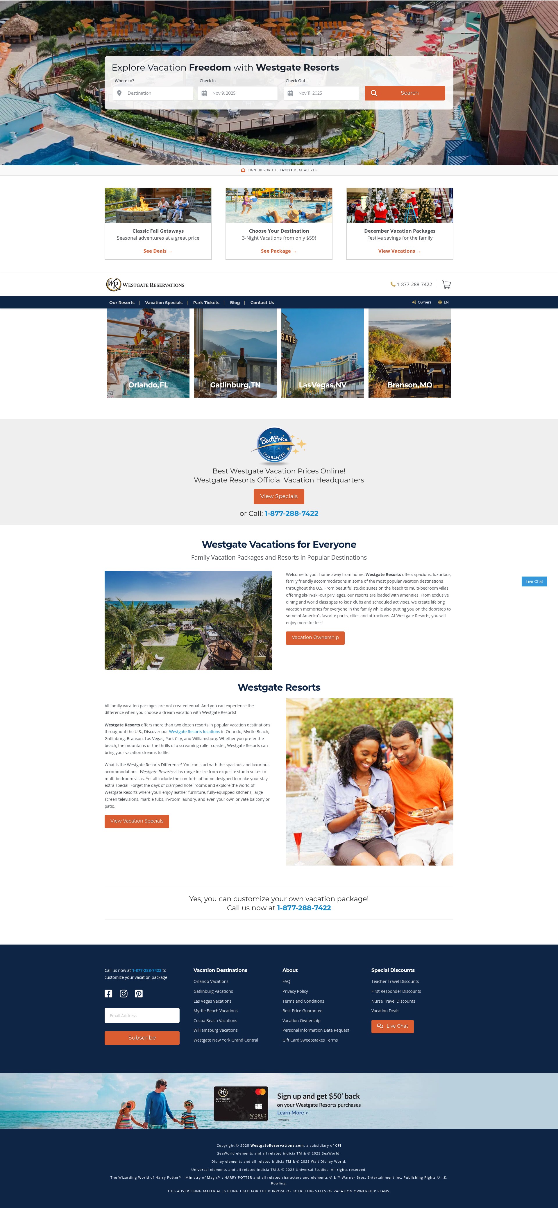 Screenshot of www.westgatereservations.com