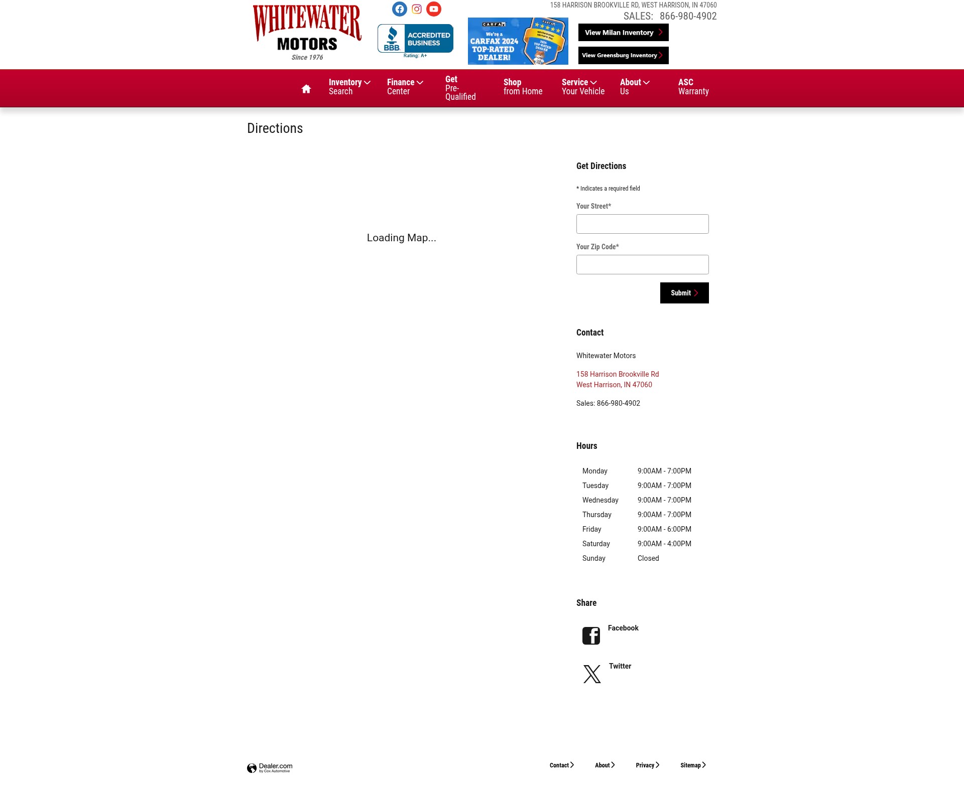 Screenshot of www.whitewatermotors.com