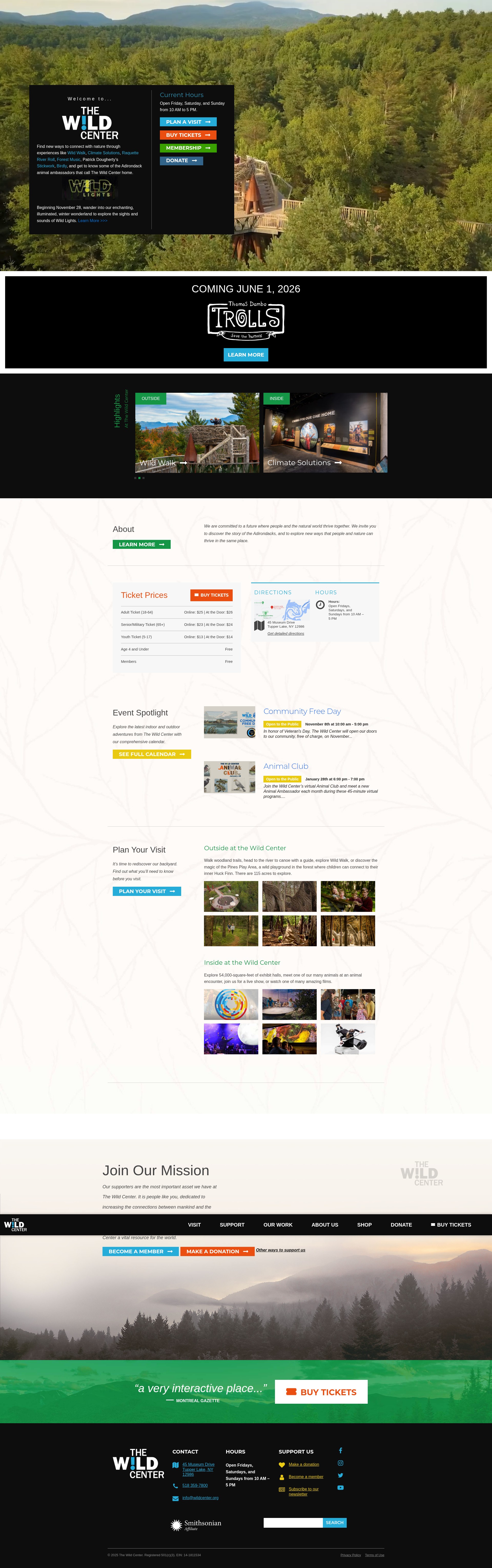 Screenshot of www.wildcenter.org