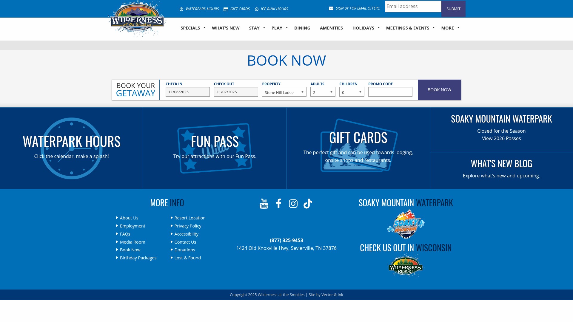Screenshot of www.wildernessatthesmokies.com