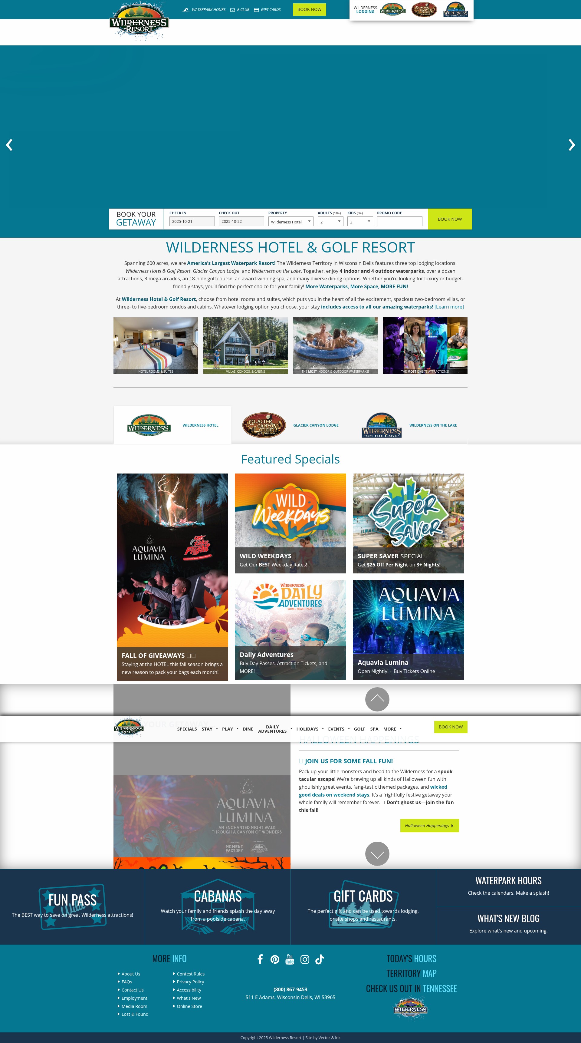 Screenshot of www.wildernessresort.com
