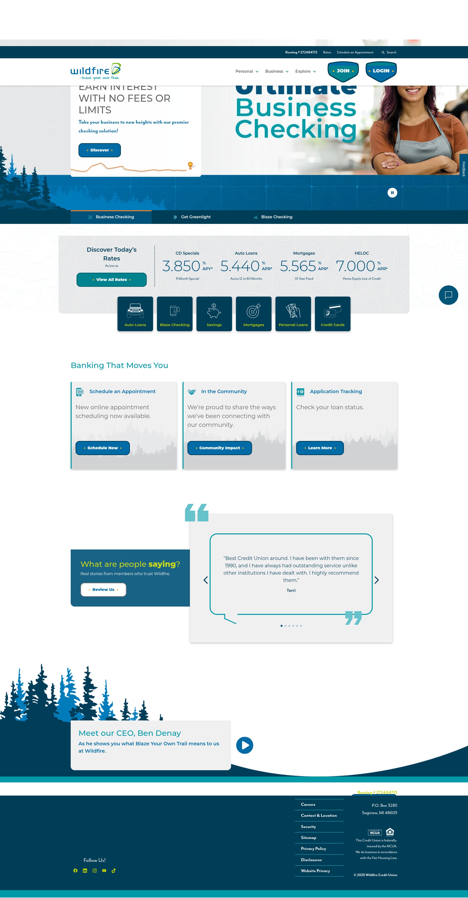 Screenshot of www.wildfirecu.org