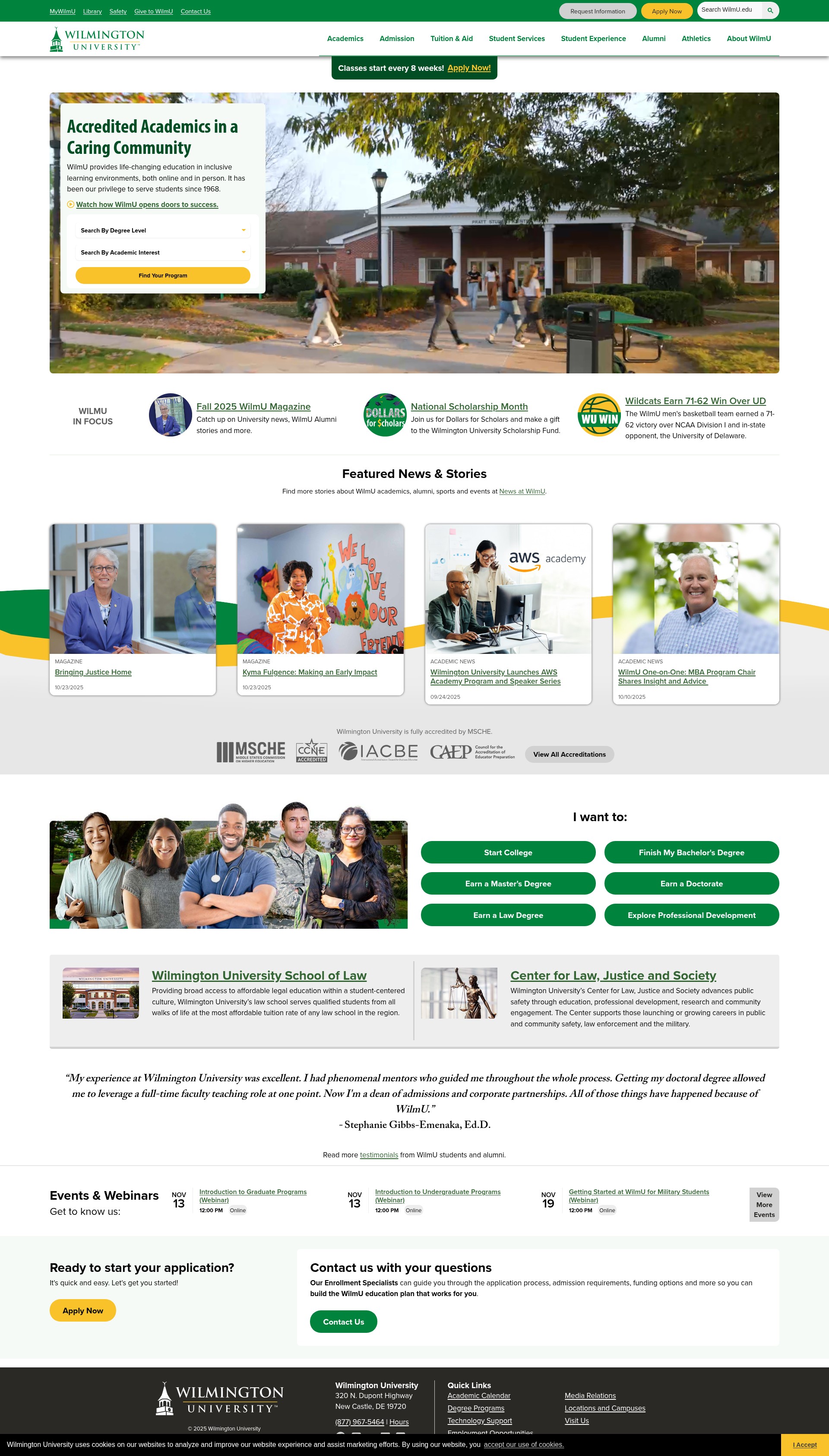 Screenshot of www.wilmu.edu
