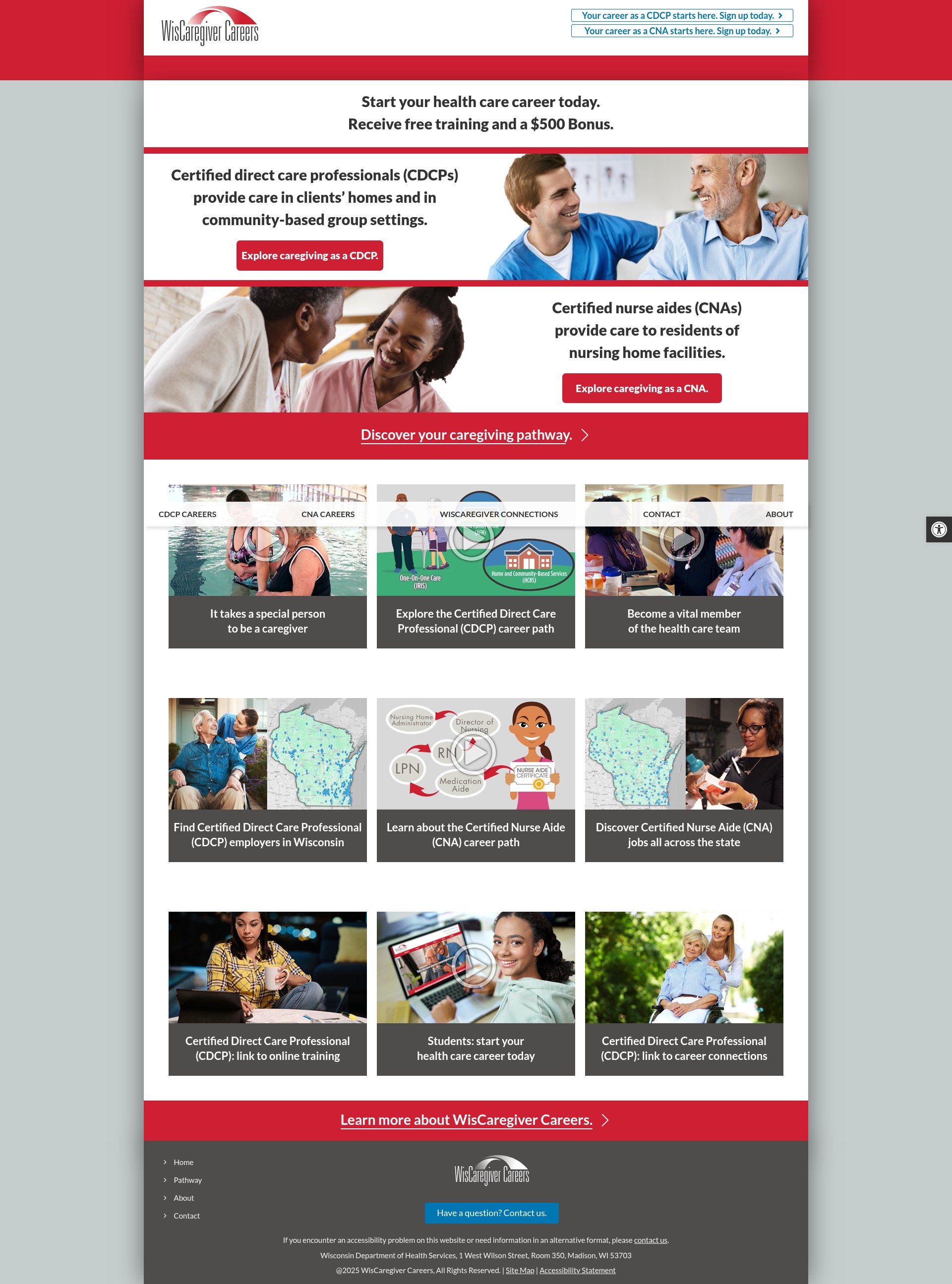 Screenshot of www.wiscaregivercareers.com
