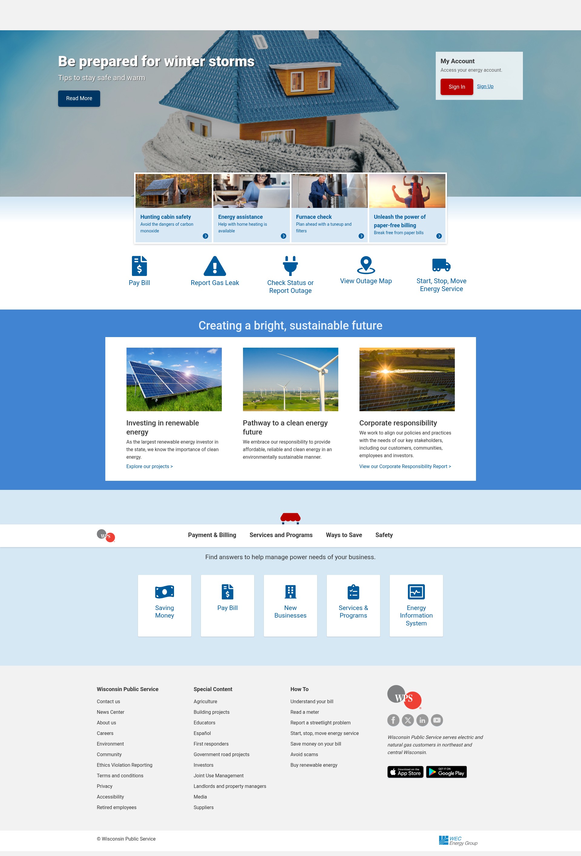 Screenshot of www.wisconsinpublicservice.com