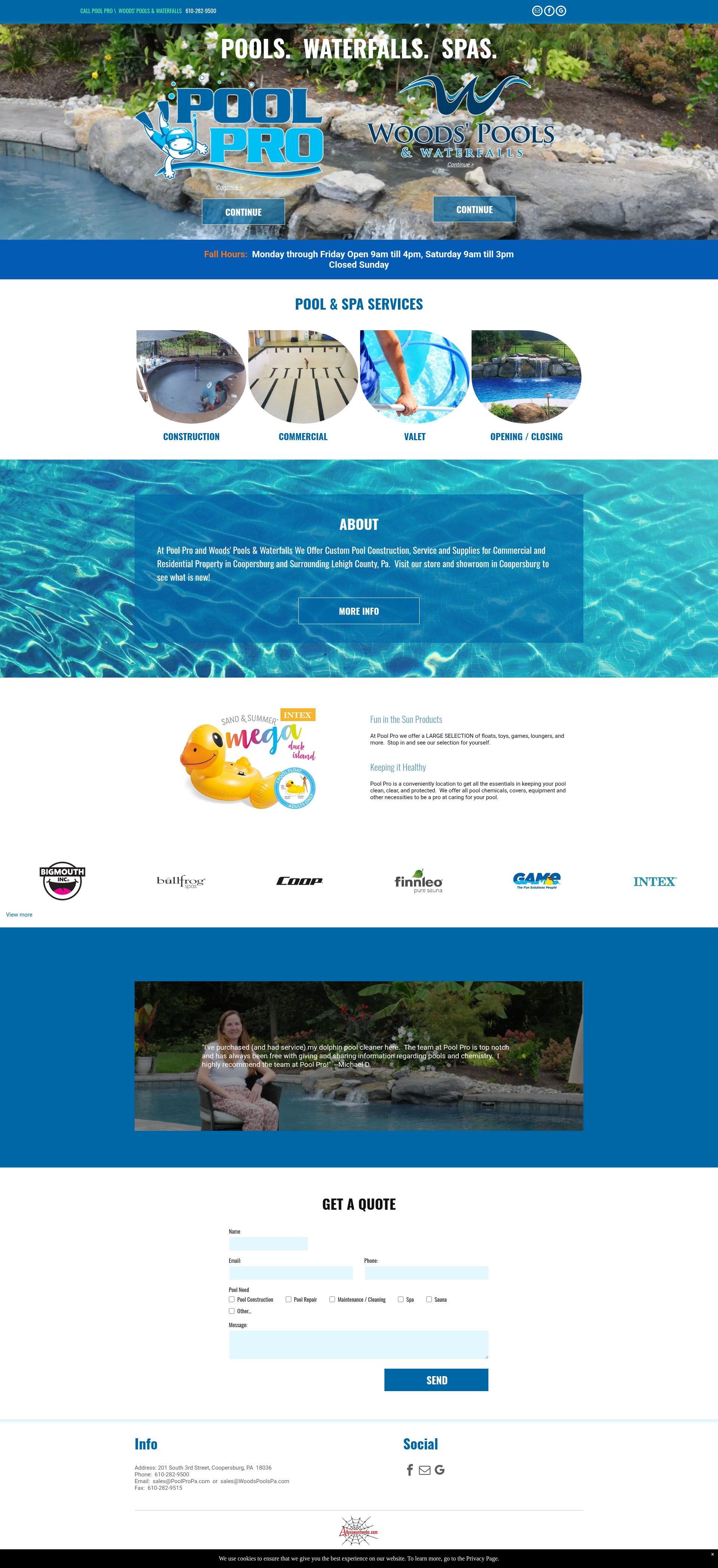 Screenshot of www.woodspoolspa.com